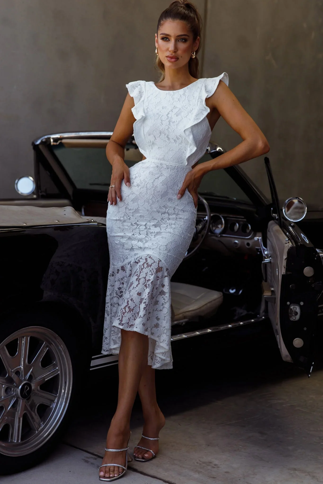 Jackie Pinafore Floral Lace Dress White