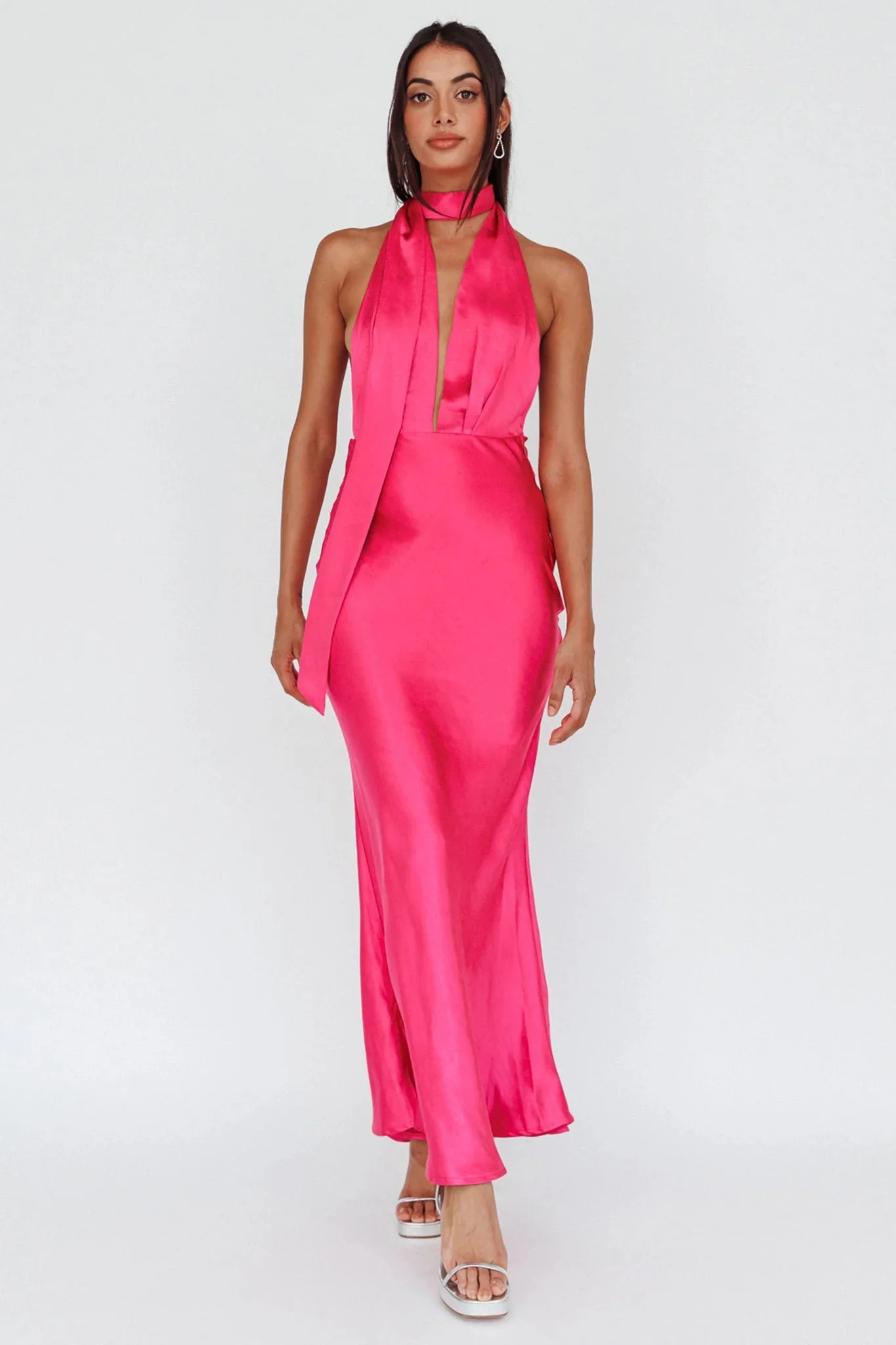 Italia Azure Halterneck Maxi Dress Hot Pink