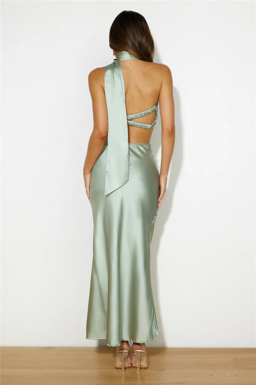 Ideal Vision Satin Maxi Skirt Sage