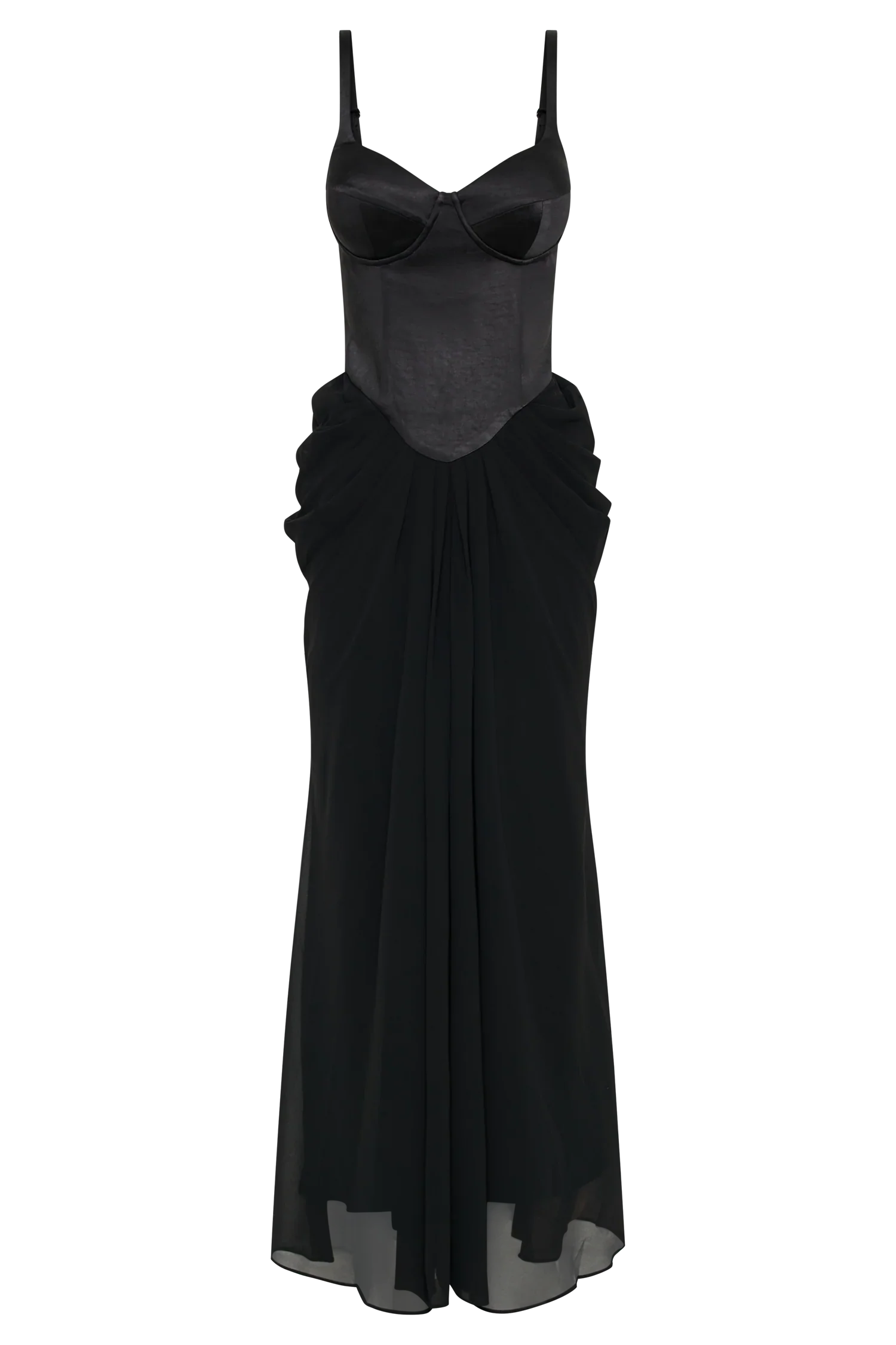 Leila Satin Corset Maxi Dress - Black