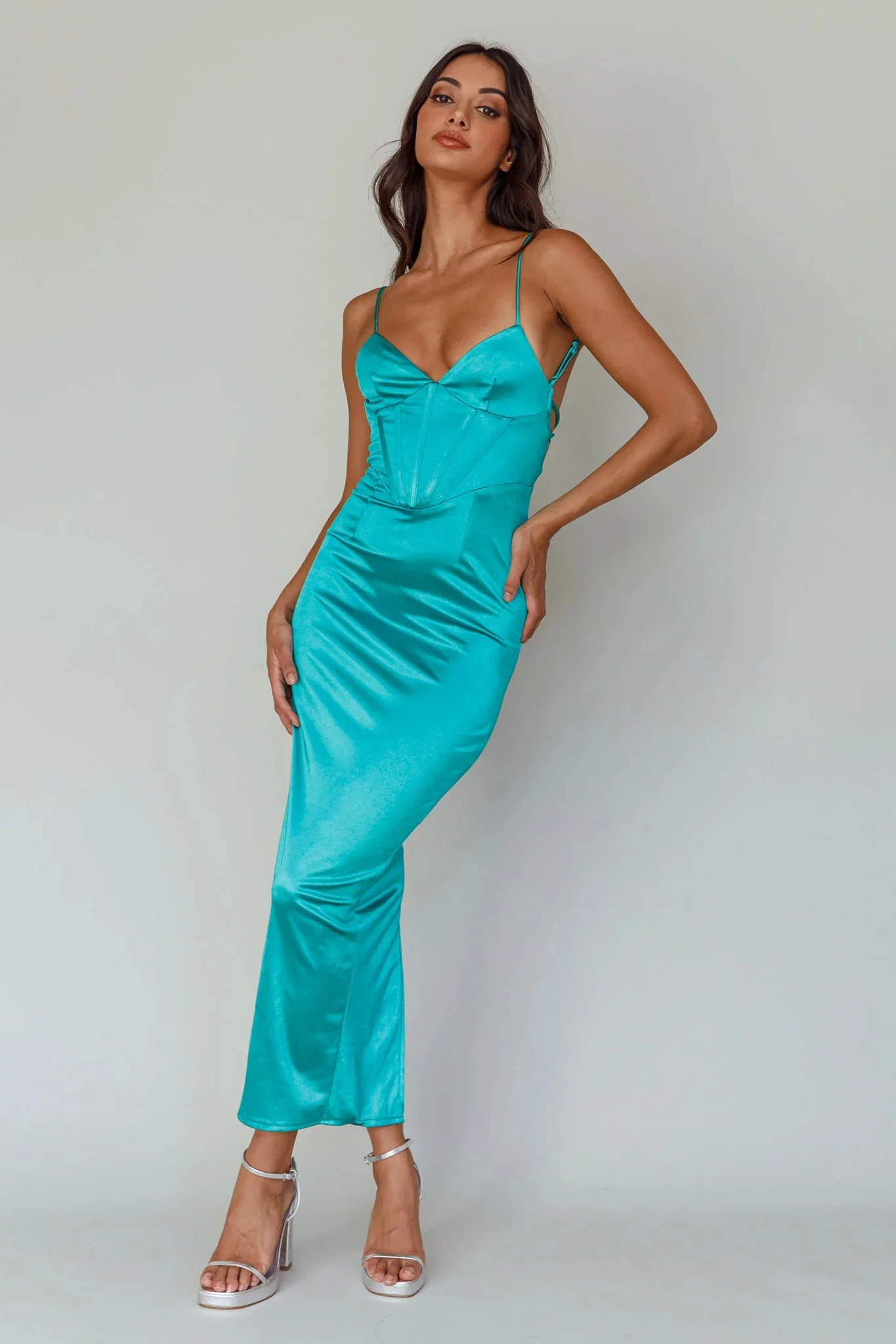 Seraya Lace-Up Back Dress Green