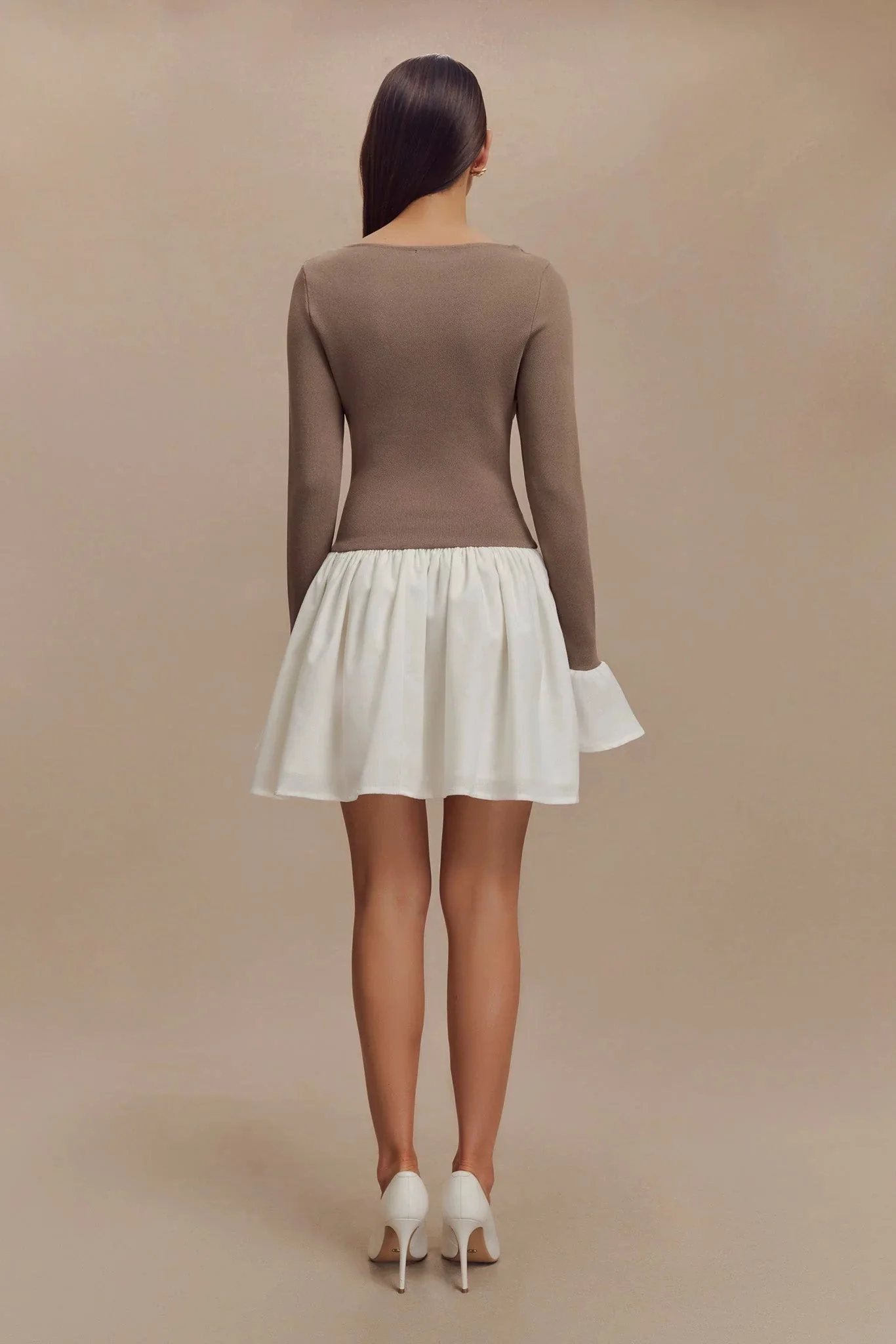 Sansa Knit And Linen Mini Dress - Smoke & Ivory