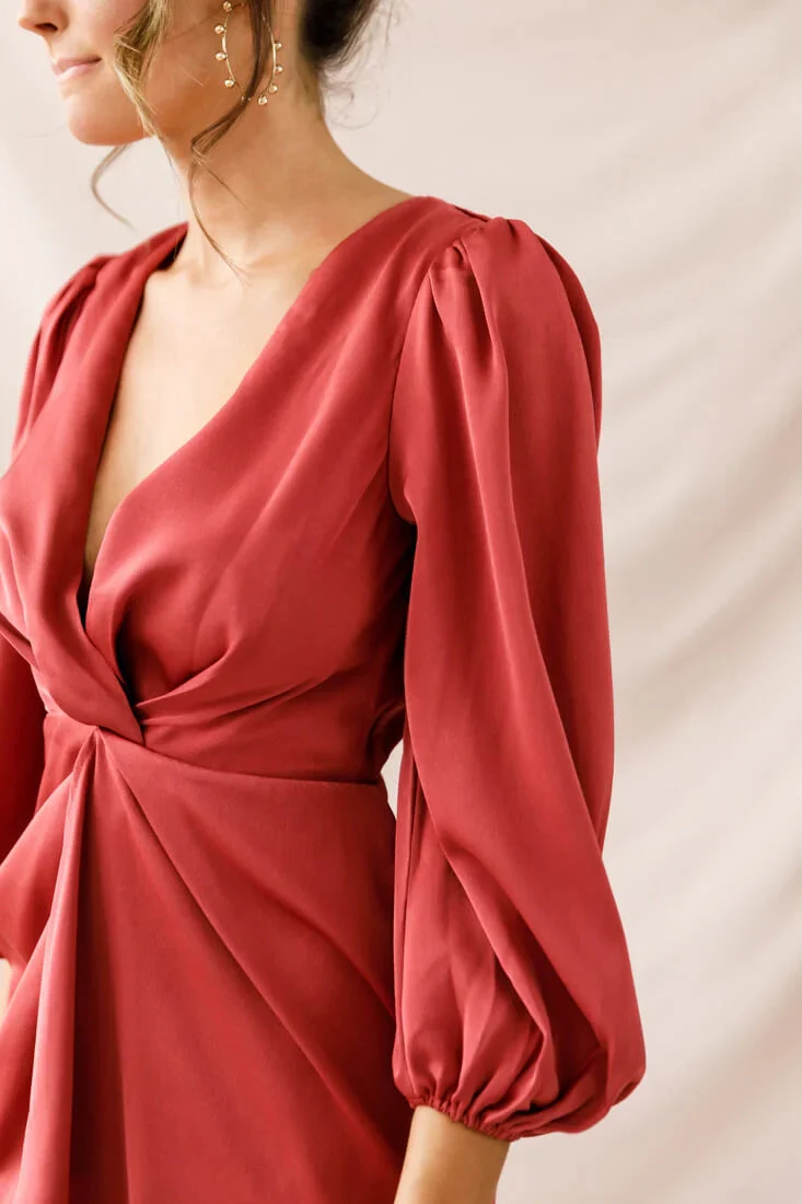 DeLisa Balloon Sleeve Mini Dress Rose