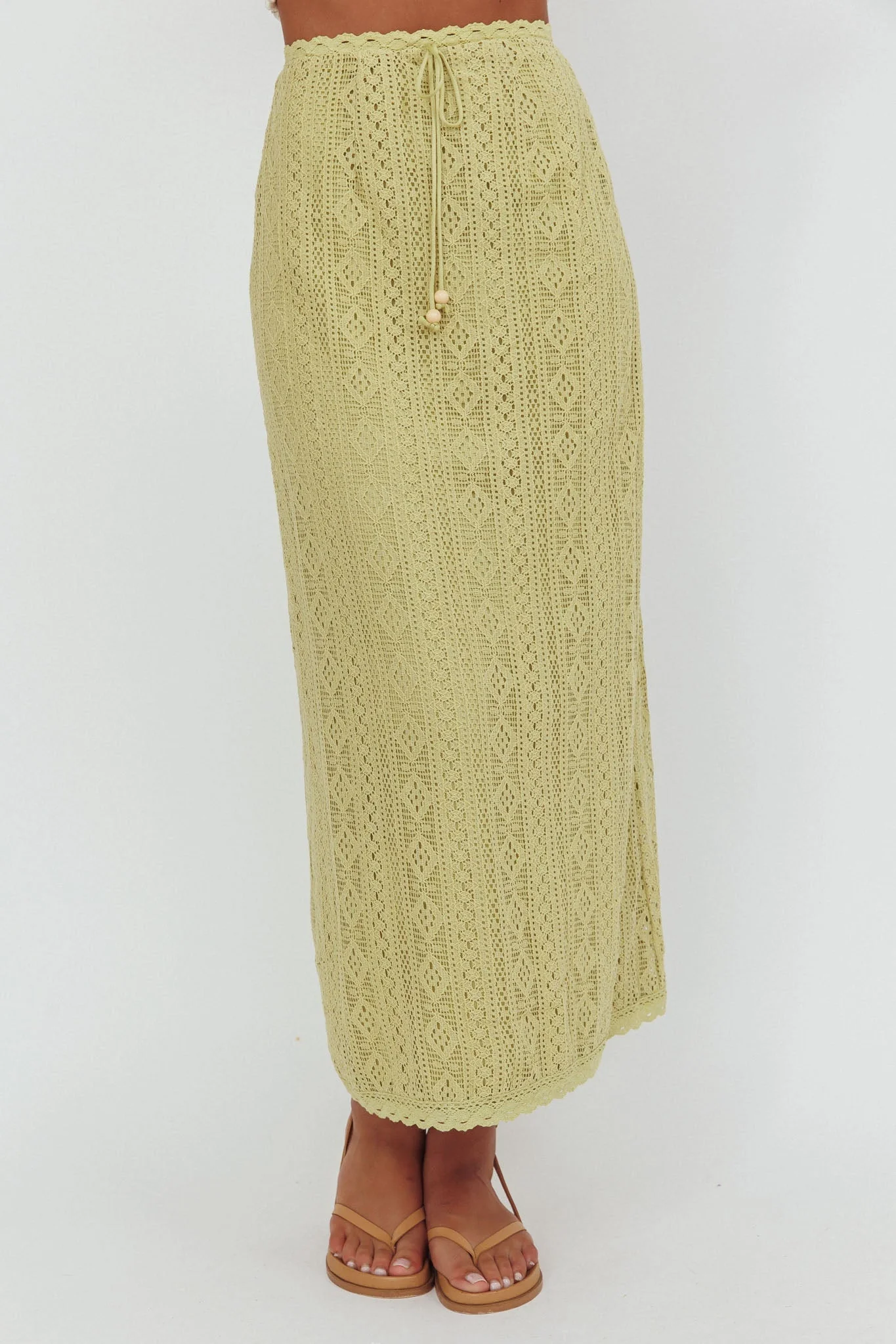 Days Away Crochet Lace Maxi Skirt Moss