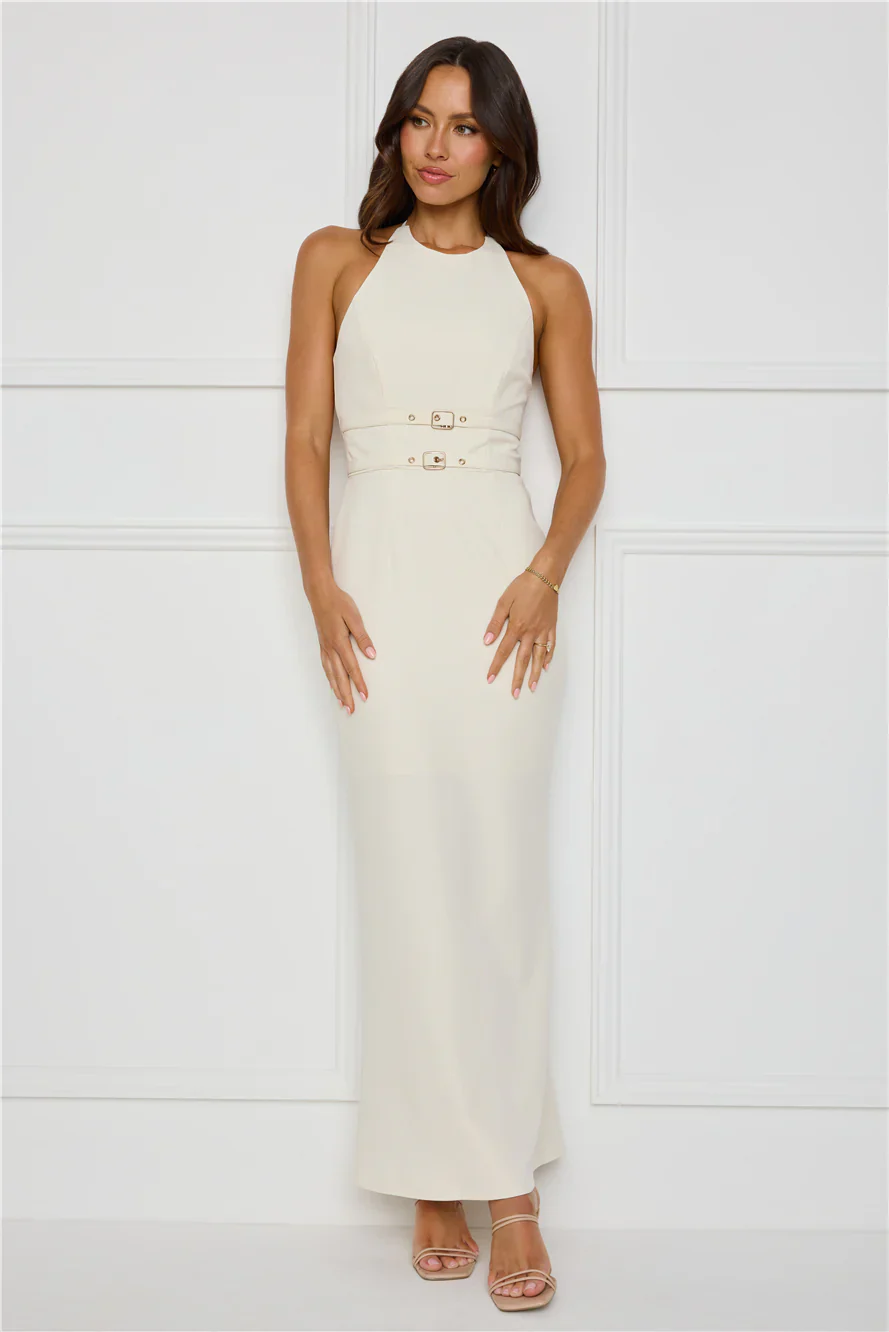 Haute Influence Halter Maxi Dress Cream