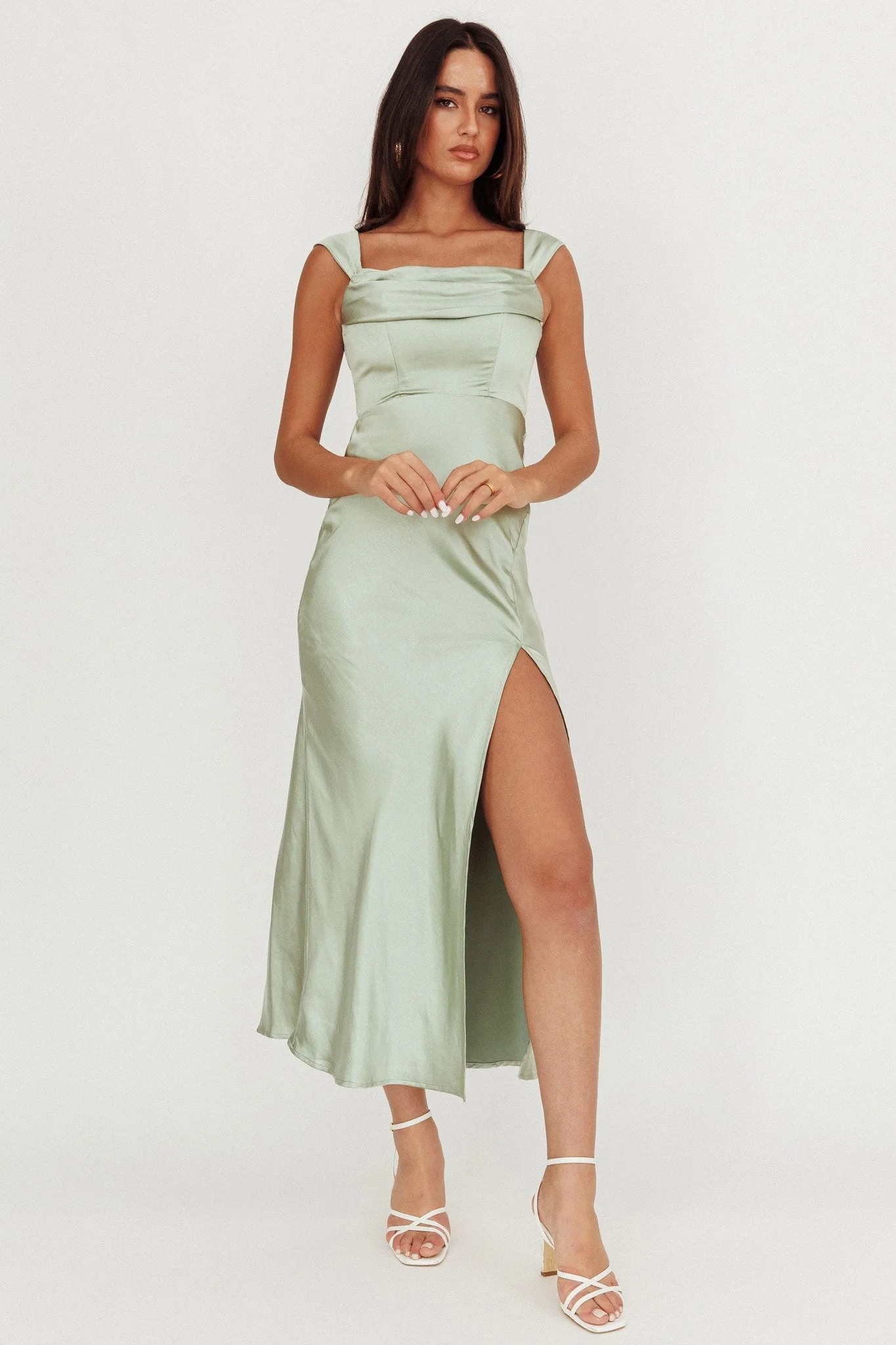 Lucinda Off-Shoulder V-Back Dress Sage