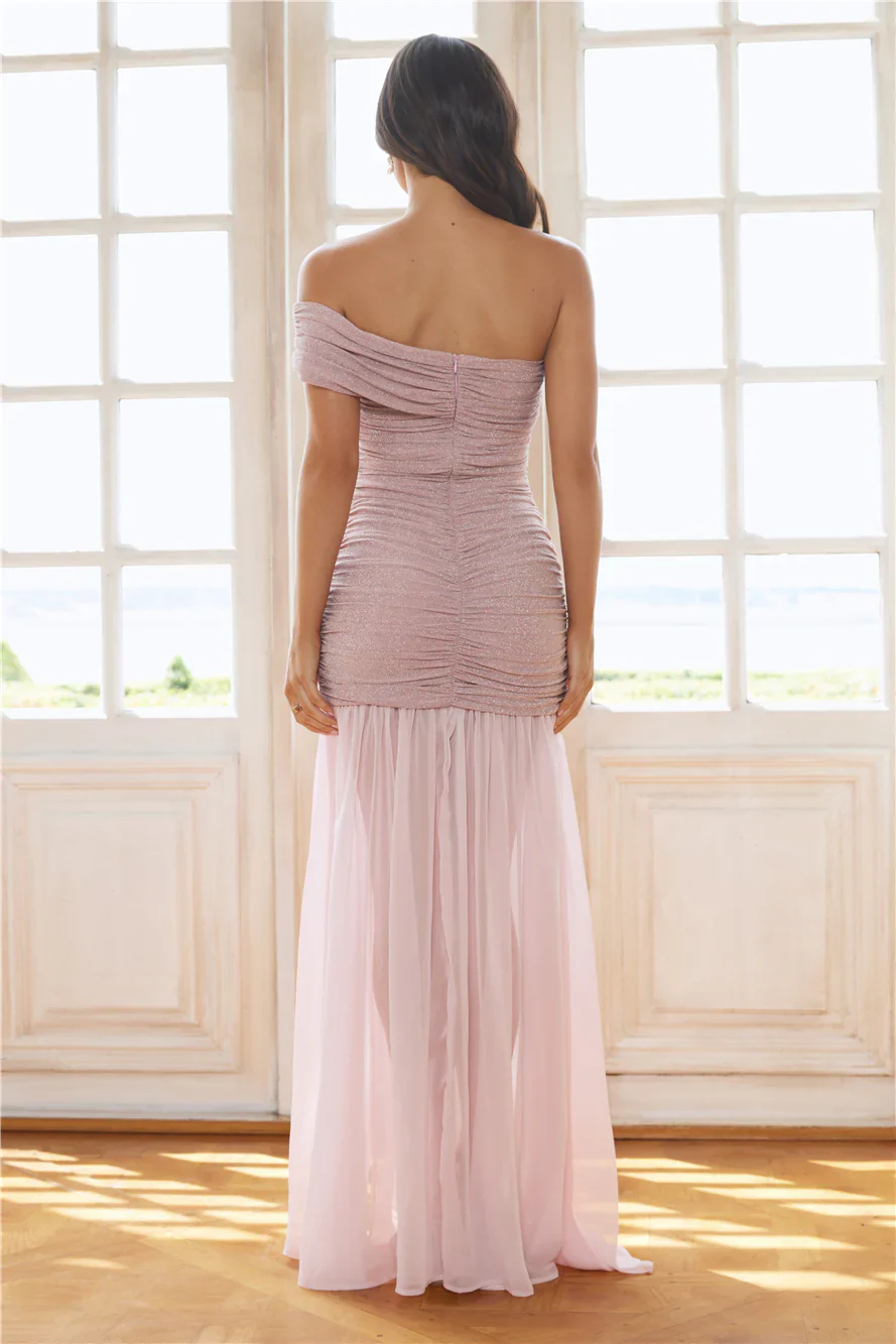 Je T'aime Off Shoulder Maxi Dress Pink