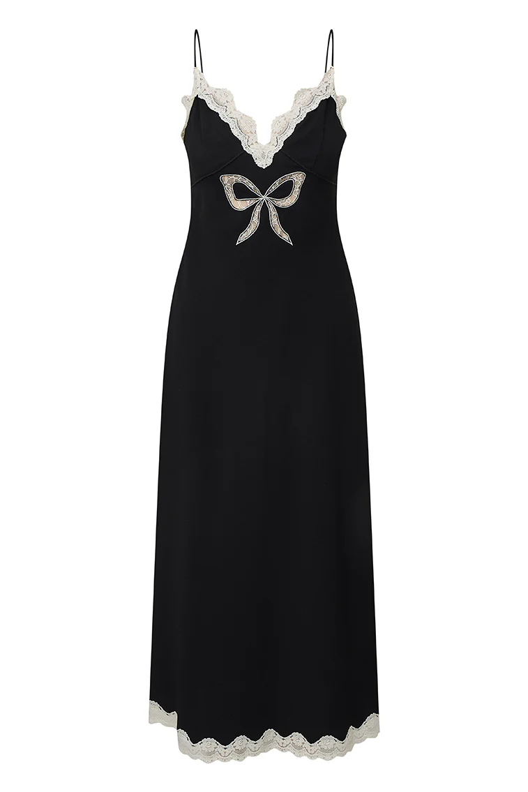 Manuela Bow Slip Maxi Dress - BLACK