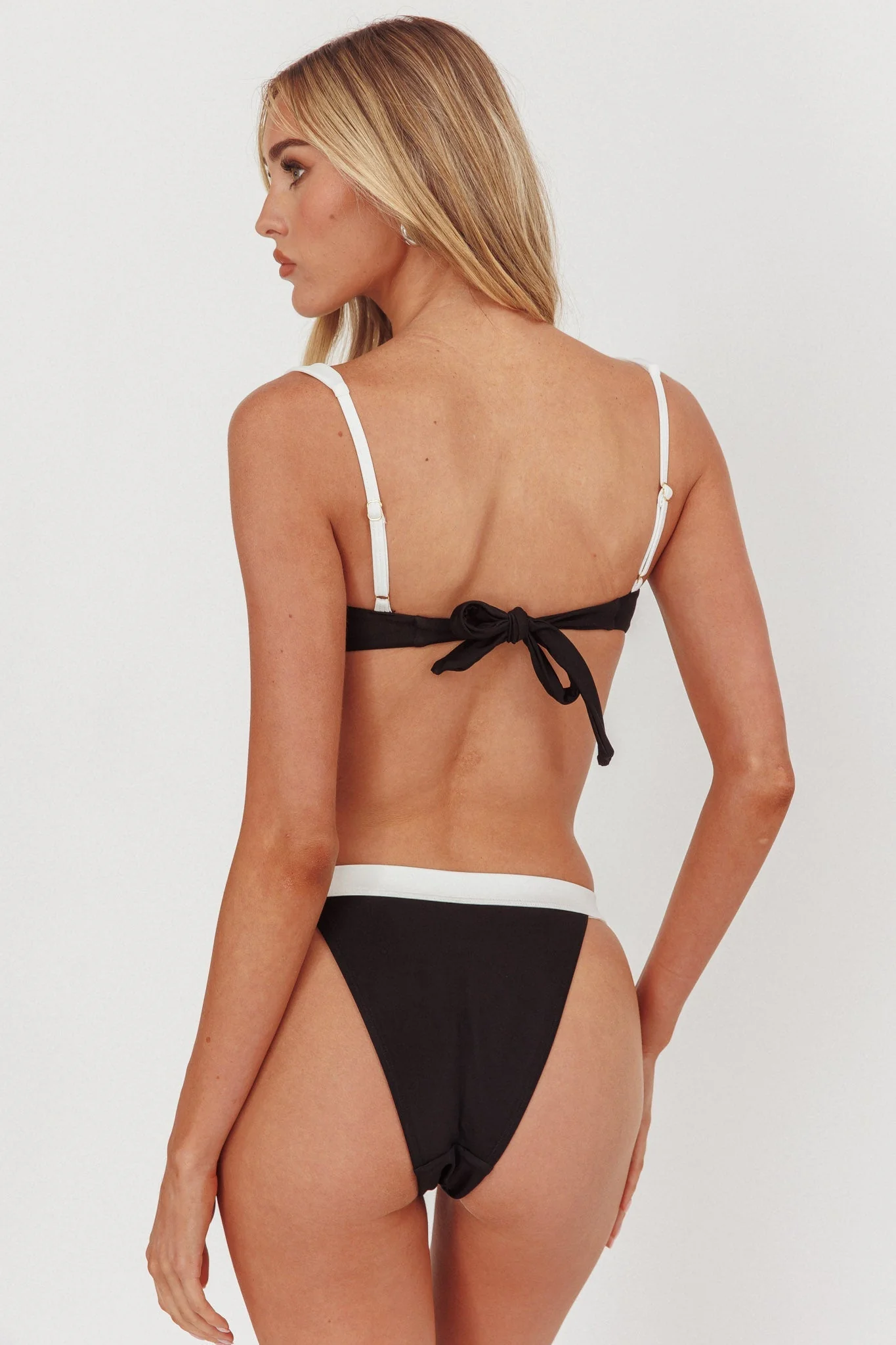 Saskia Contrast Waist Bikini Bottoms Black/Off White