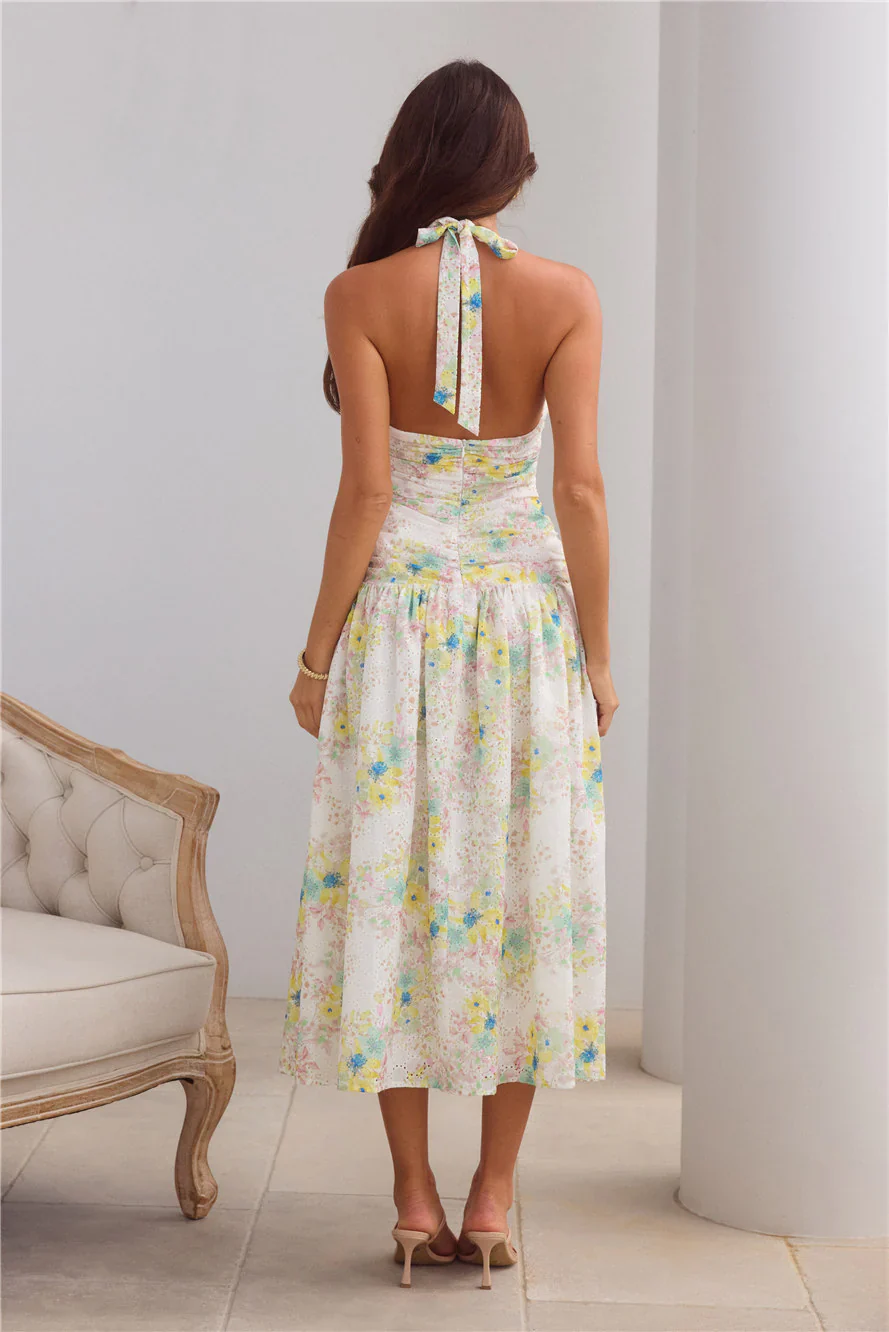 Island Dreamscape Halter Midi Dress Print