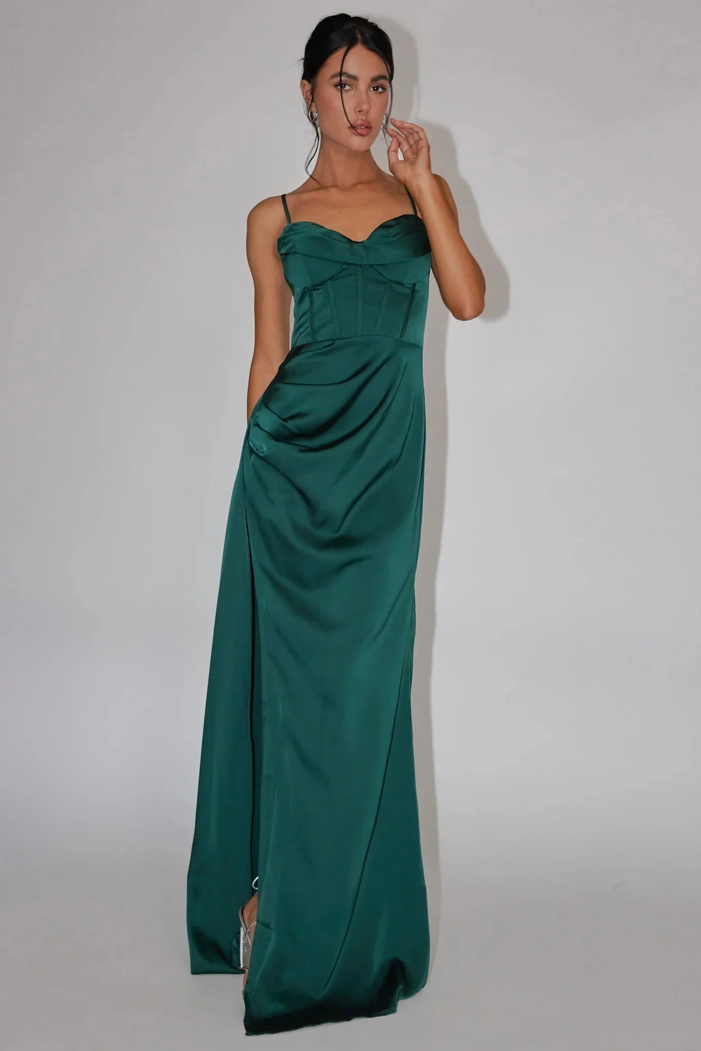 Secret Sweetheart Neckline Split Maxi Dress Hunter Green