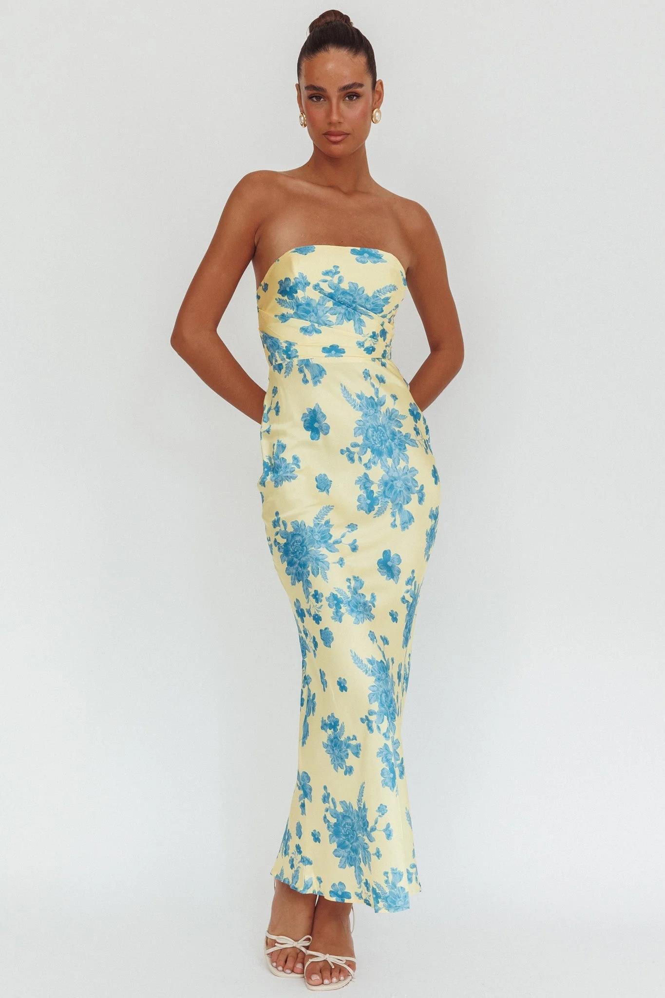 City Of Stars Strapless Maxi Dress Floral Yellow