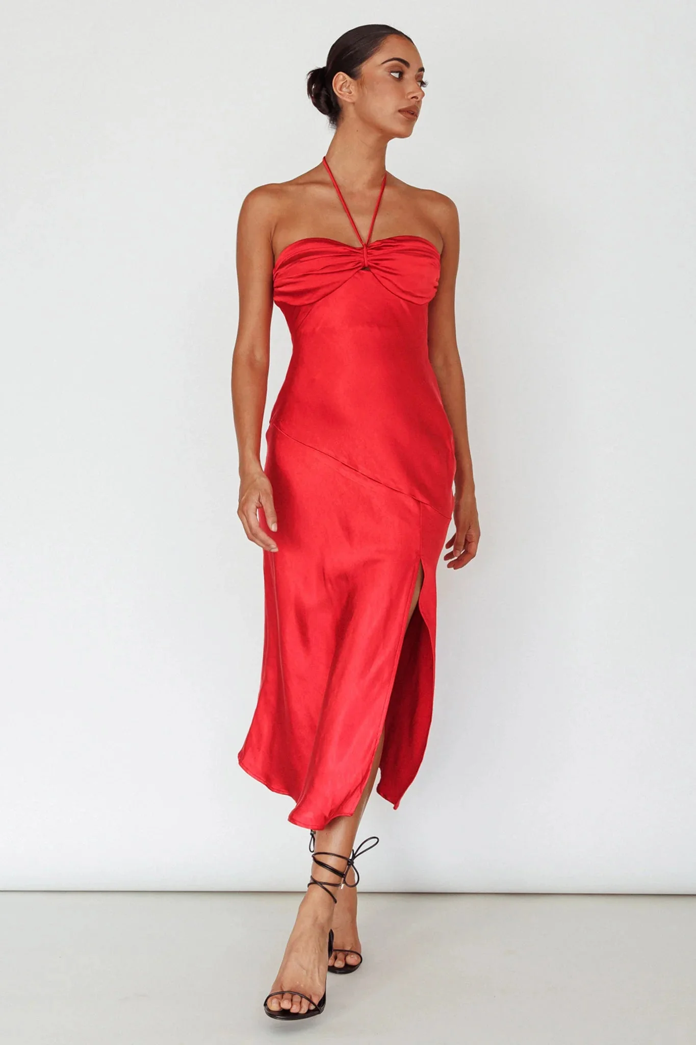 Kindred Spirit Strapless Gathered Bust Midi Dress Red