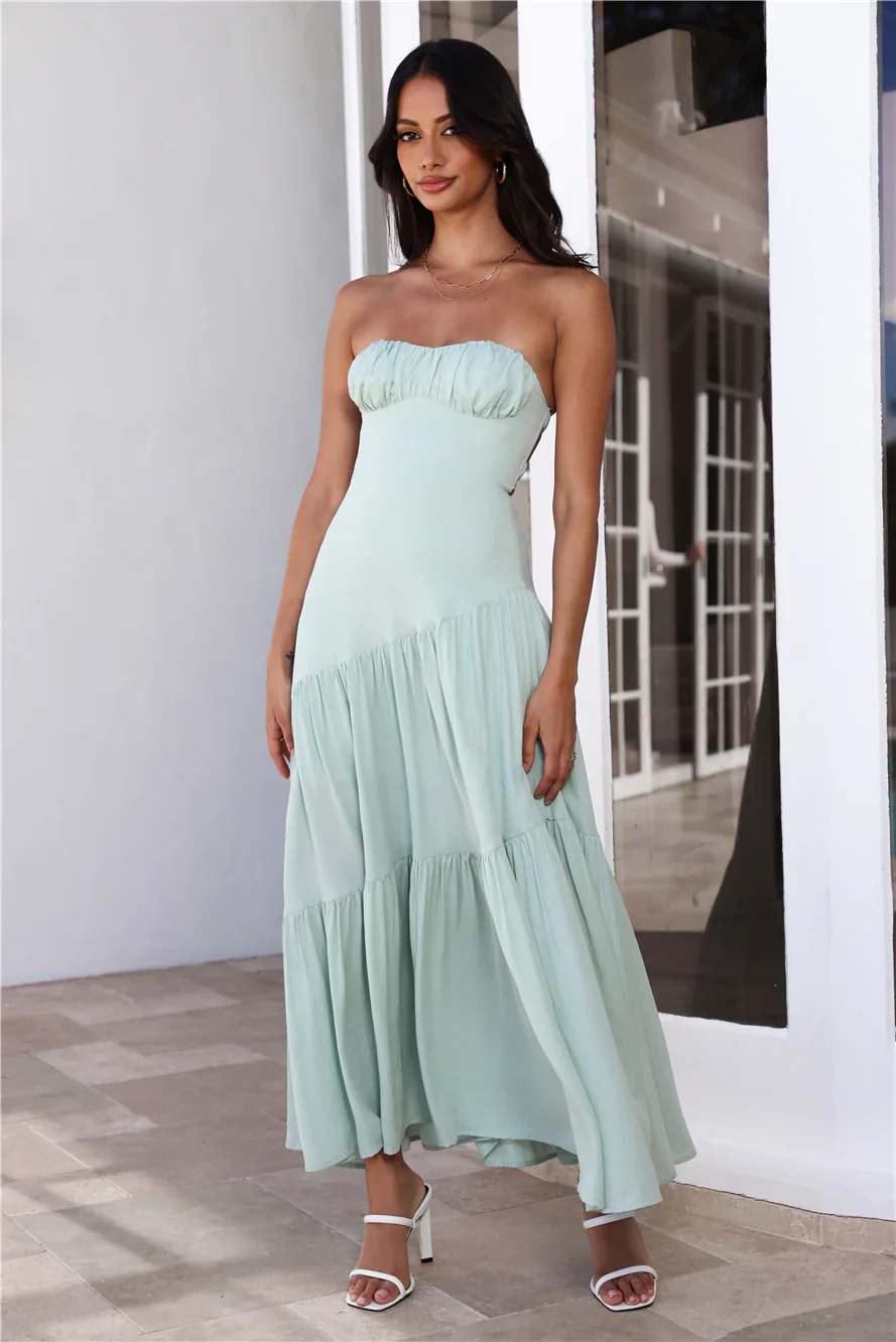 Iced Drinks Beachside Strapless Maxi Dress Sage