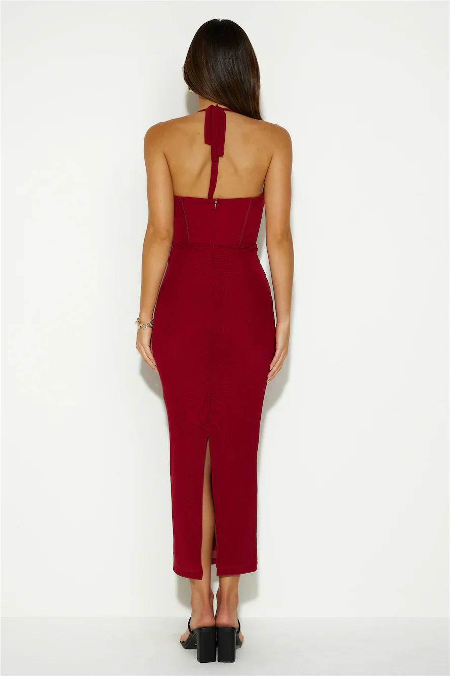 Her Dream Fit Mesh Maxi Dress Burgundy