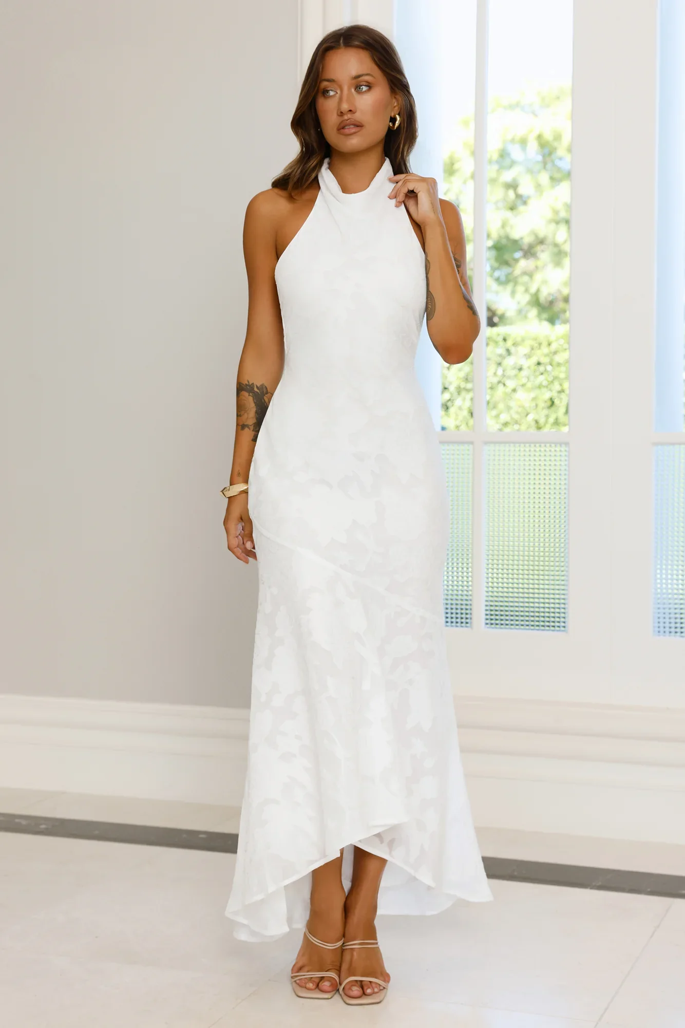 Hints Of Wildflowers Halter Maxi Dress White
