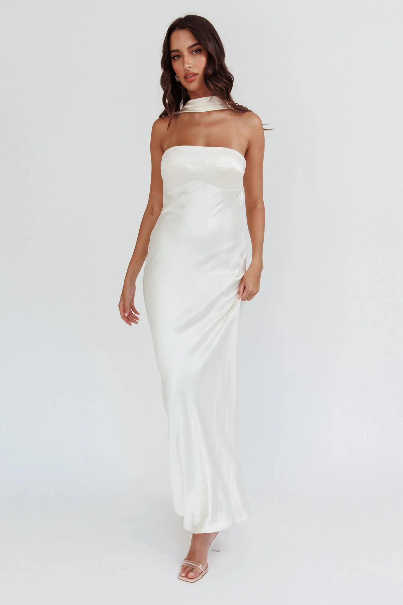 Damsel Reverse Halter Maxi Dress Oyster