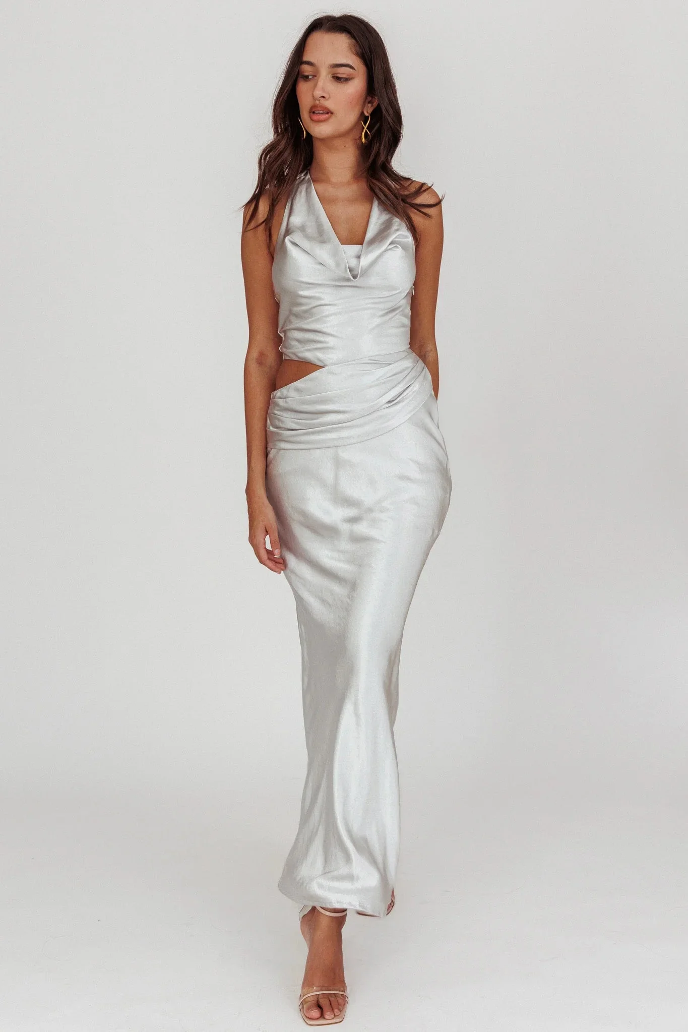 Cassiopeia Cowl Halter Neck Cut Out Maxi Dress Opal