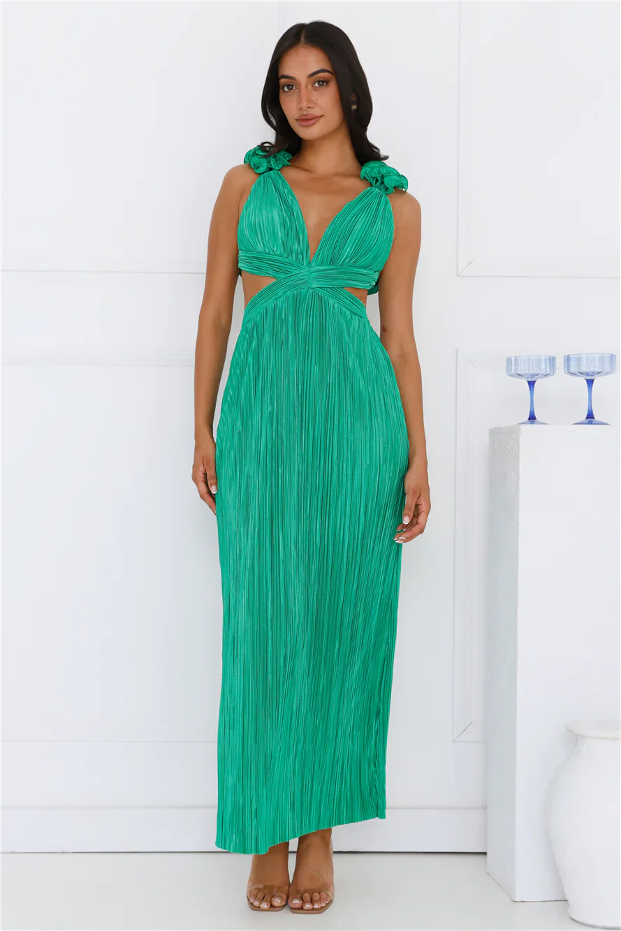 Lavish Kiss Plisse Maxi Dress Green