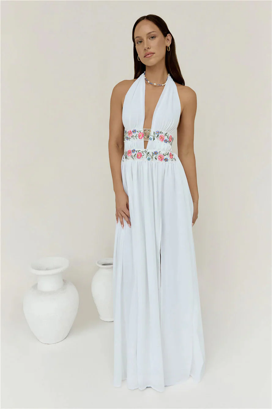 Maldives Garden Halter Maxi Dress White