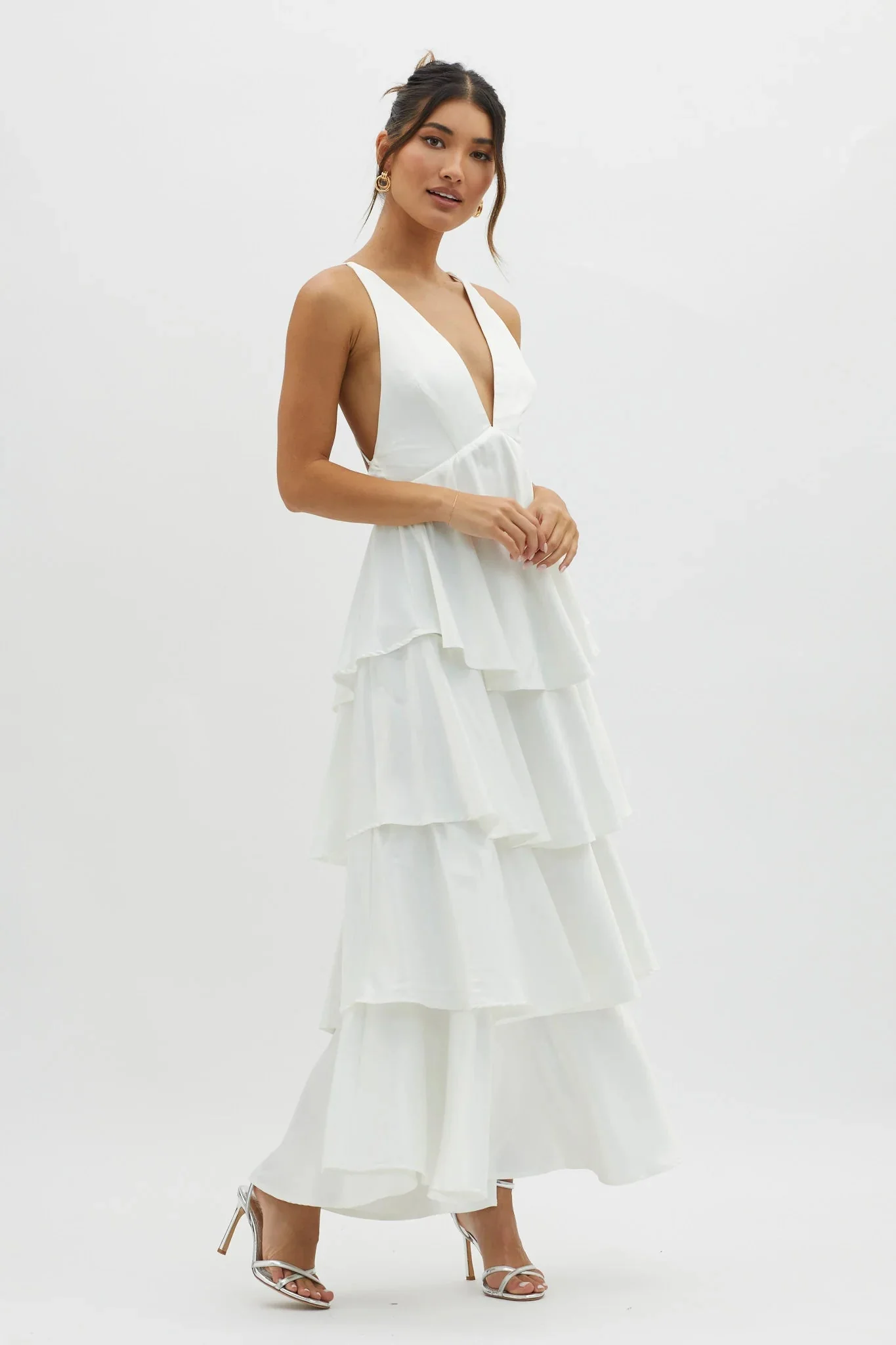 Auguste Tiered Frill Strappy Back Dress Ivory