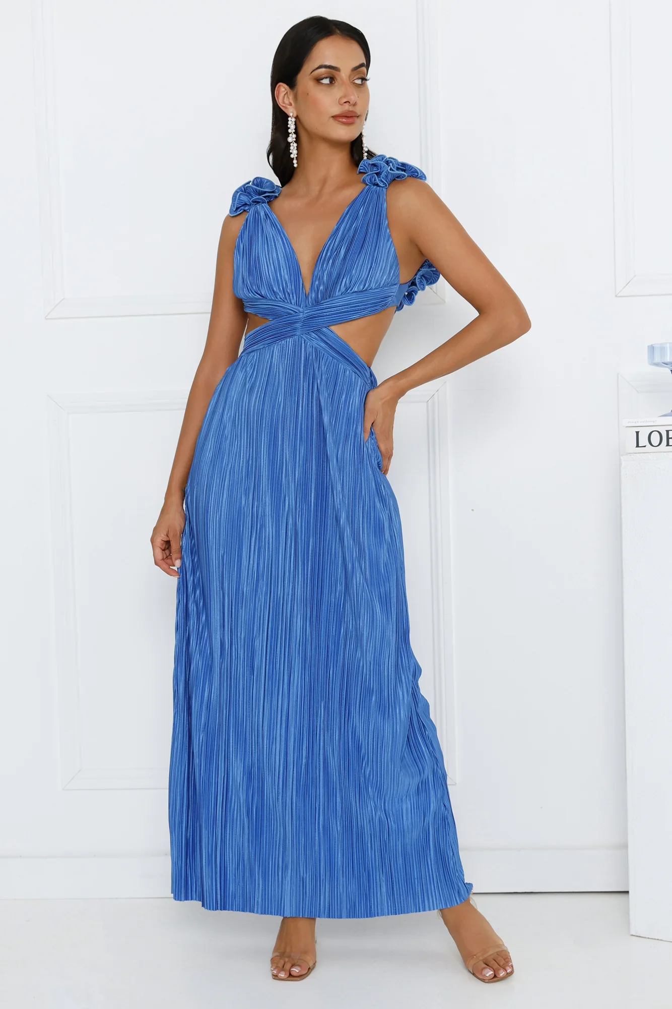 Lavish Kiss Plisse Maxi Dress Blue