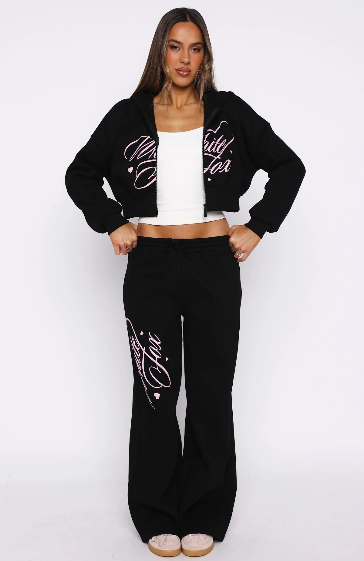 Love You Regardless Cropped Zip Front Hoodie Black