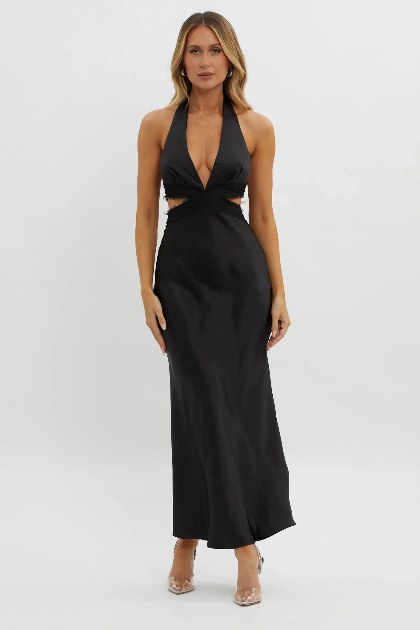 Of Your Dreams Cut-Out Halter Dress Black
