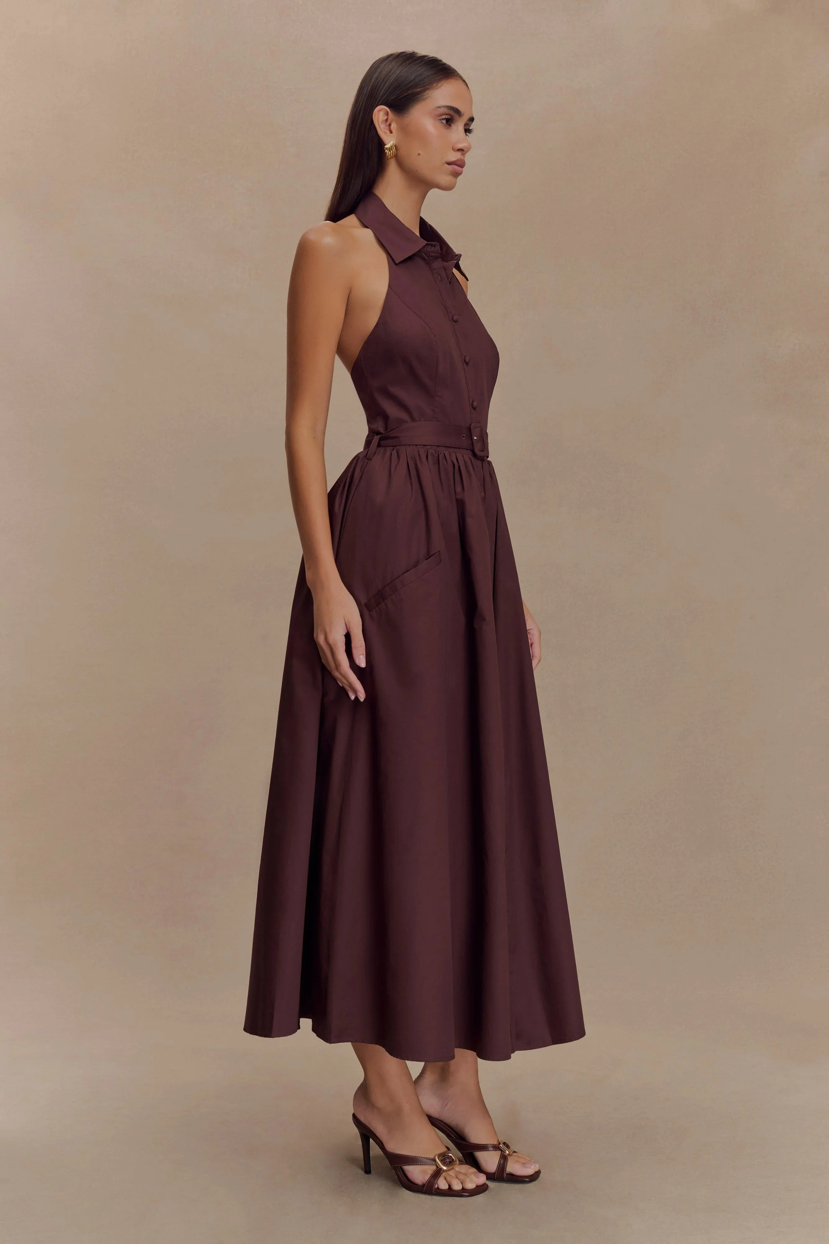 Cindy Collared Midi Dress - Chocolate