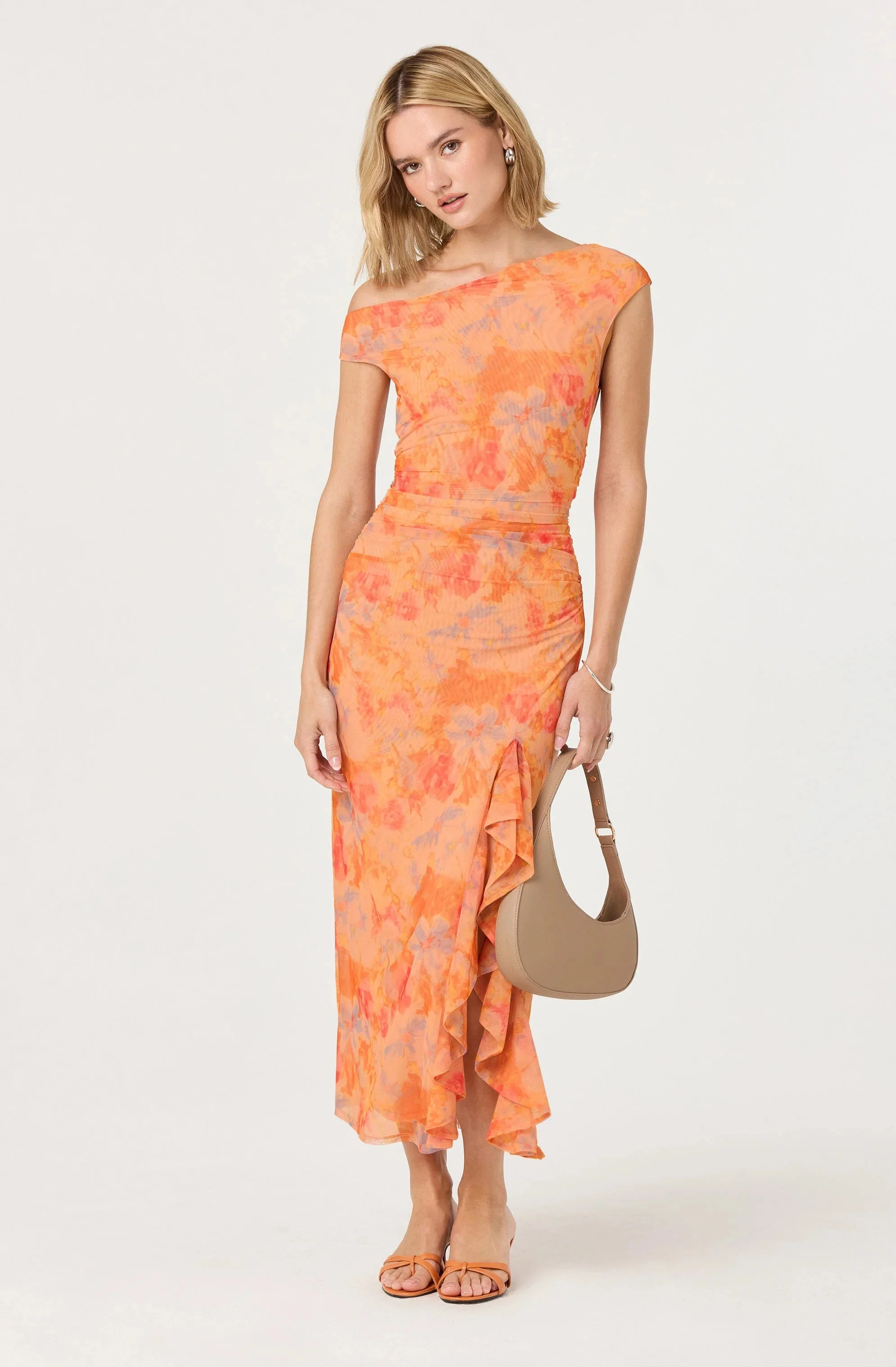 Off Shoulder Ruffle Midi Dress