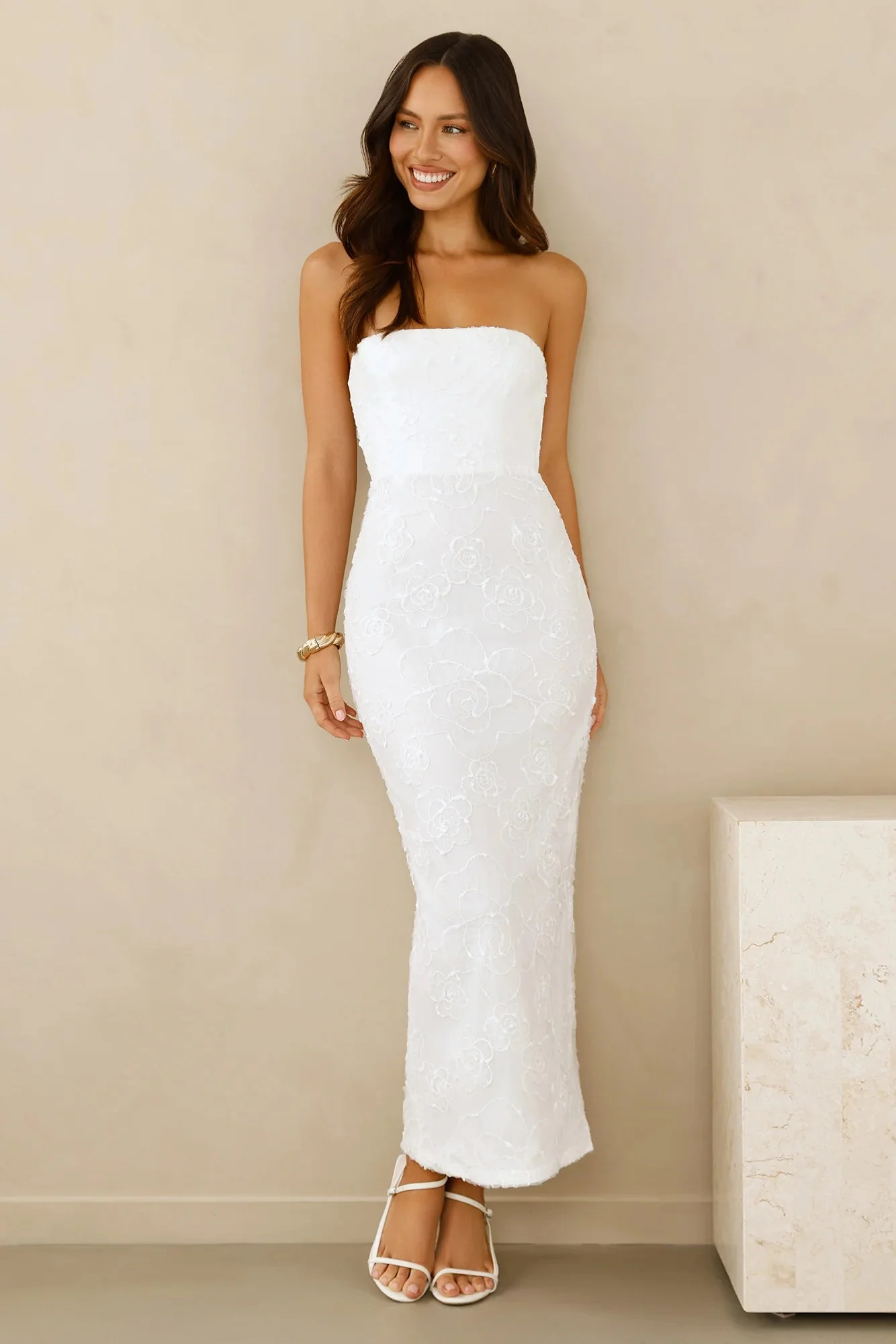 Crowned In Confidence Strapless Maxi Dress White
