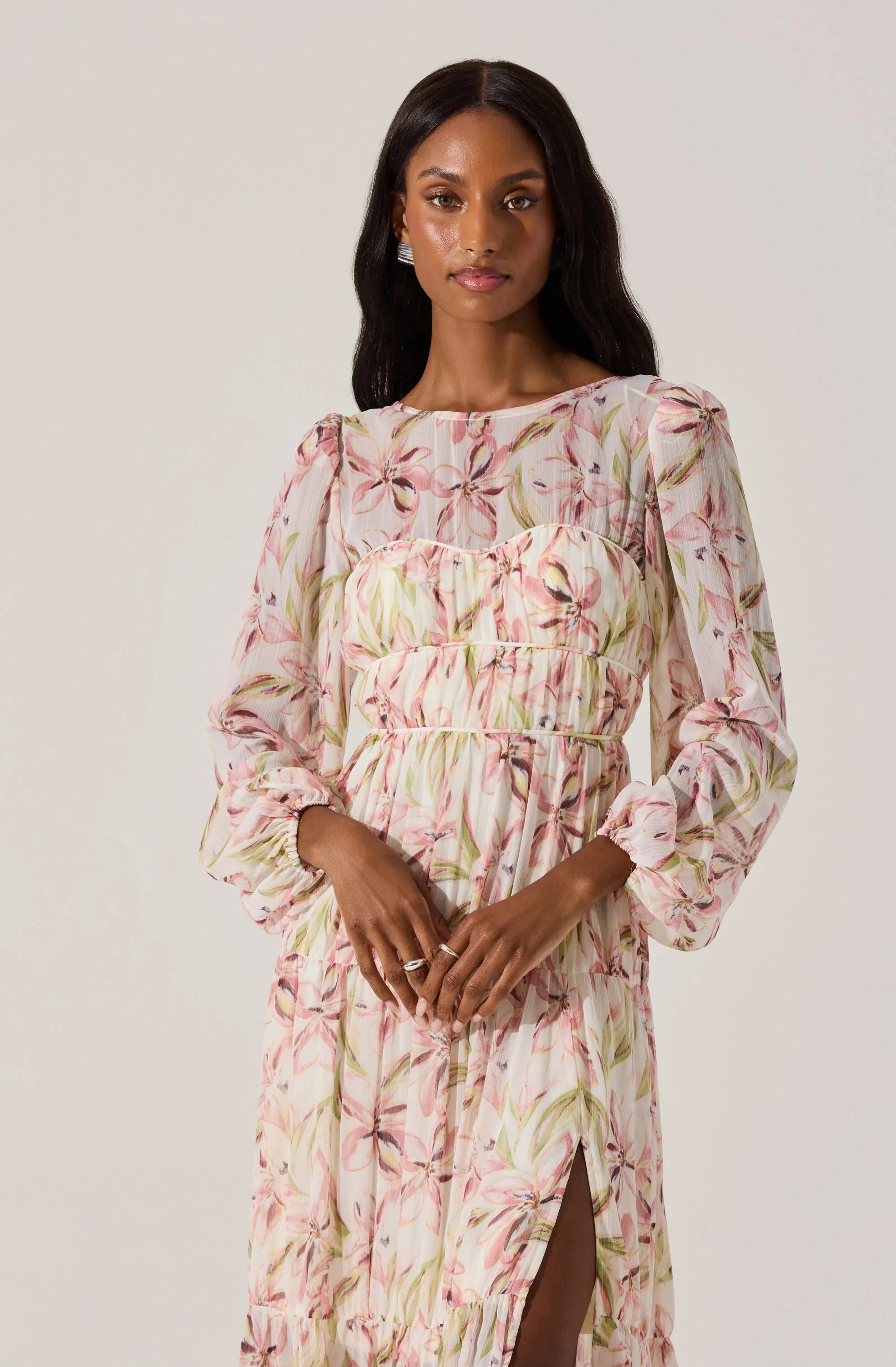 Pleated Chiffon Midi Dress