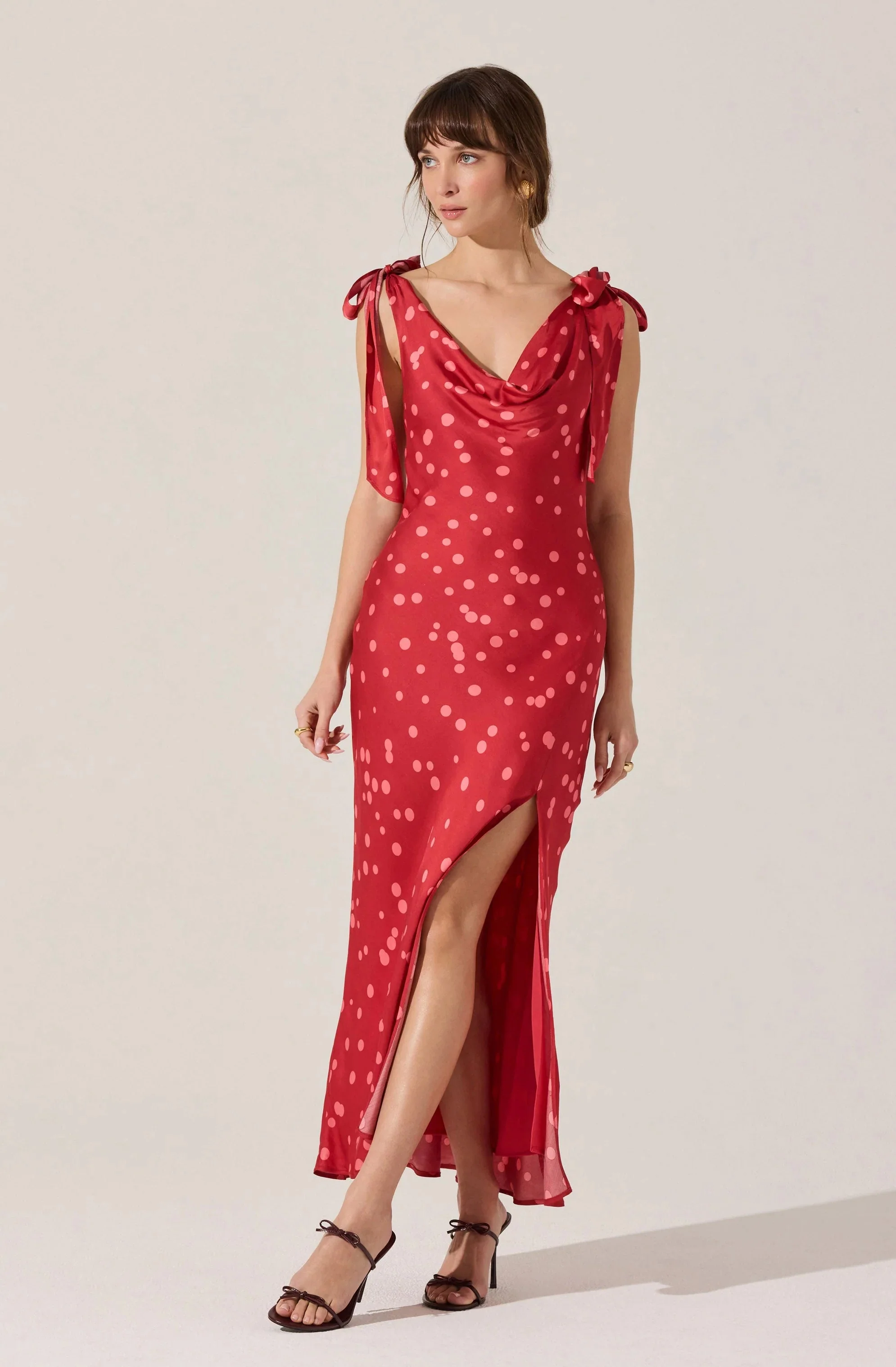 Allexina Satin Cowl Neck Midi Dress