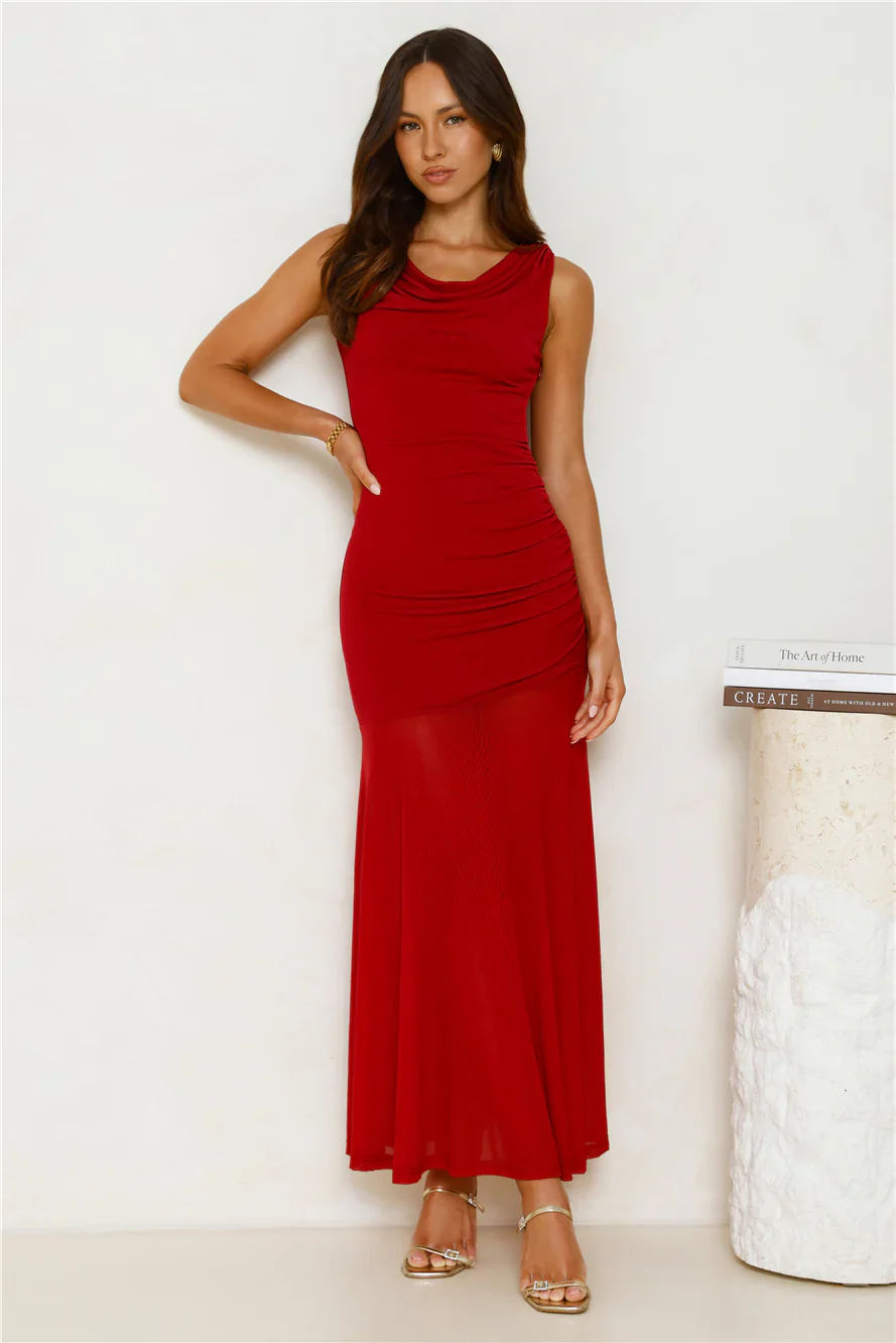 Honey Drizzle Mesh Maxi Dress Red