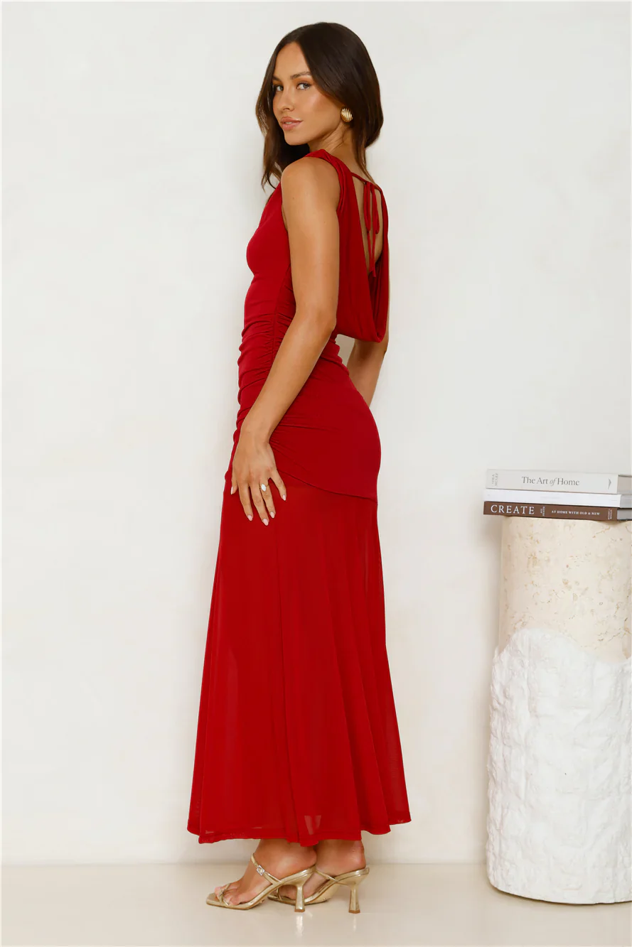 Honey Drizzle Mesh Maxi Dress Red