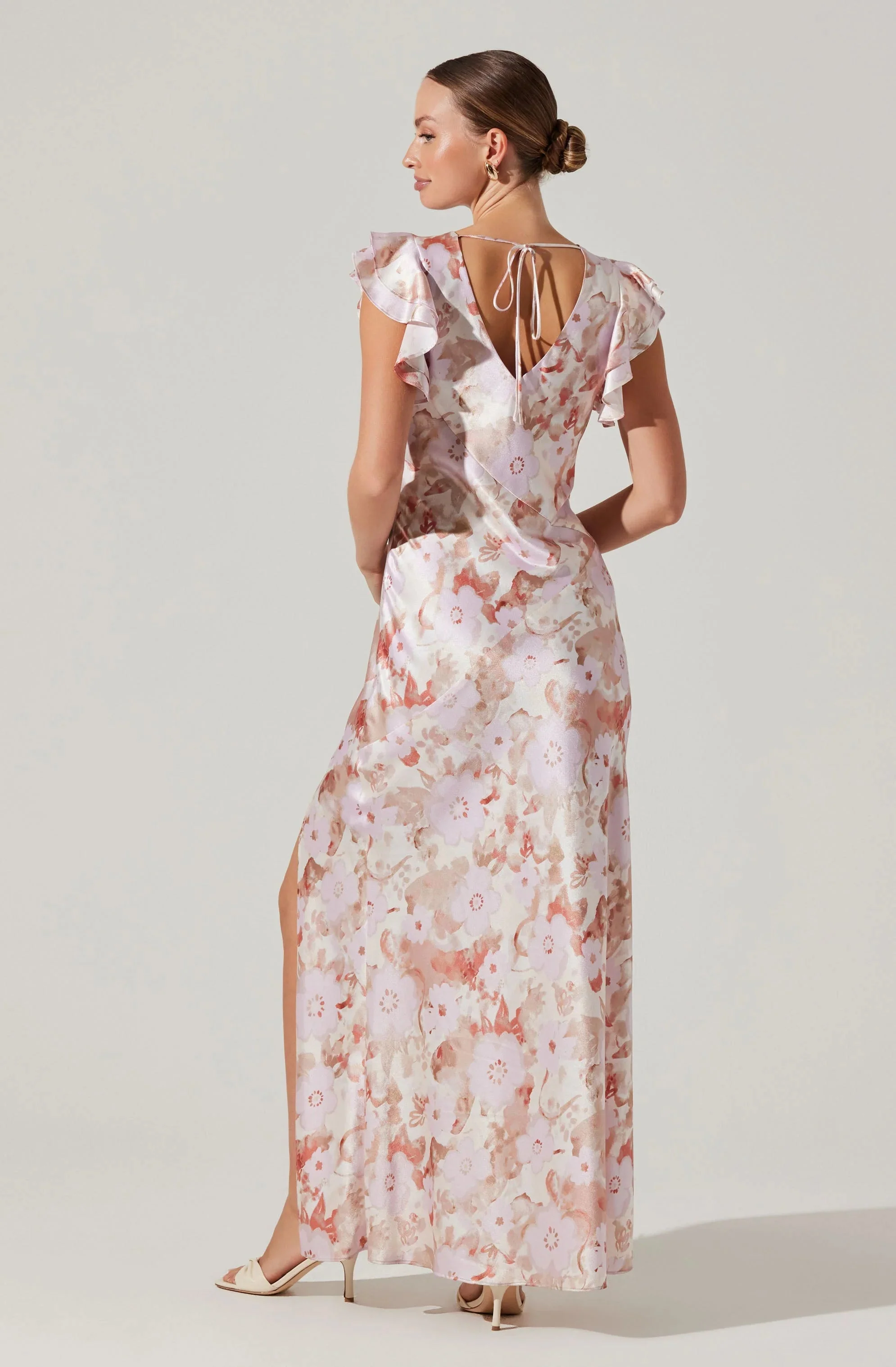 Satin Flutter Sleeve Maxi Dress