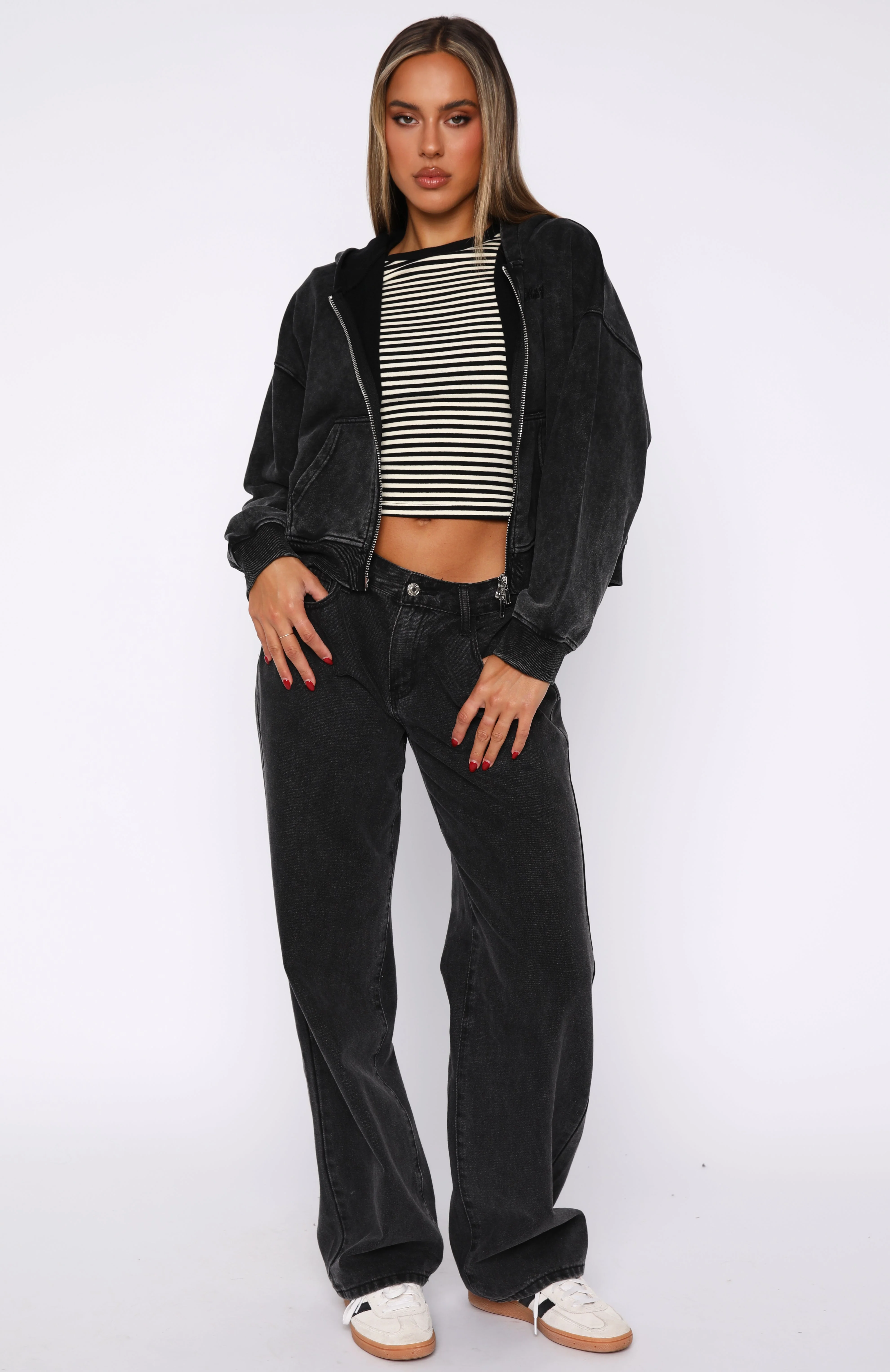 Hard To Remember Zip Front Hoodie Washed Black