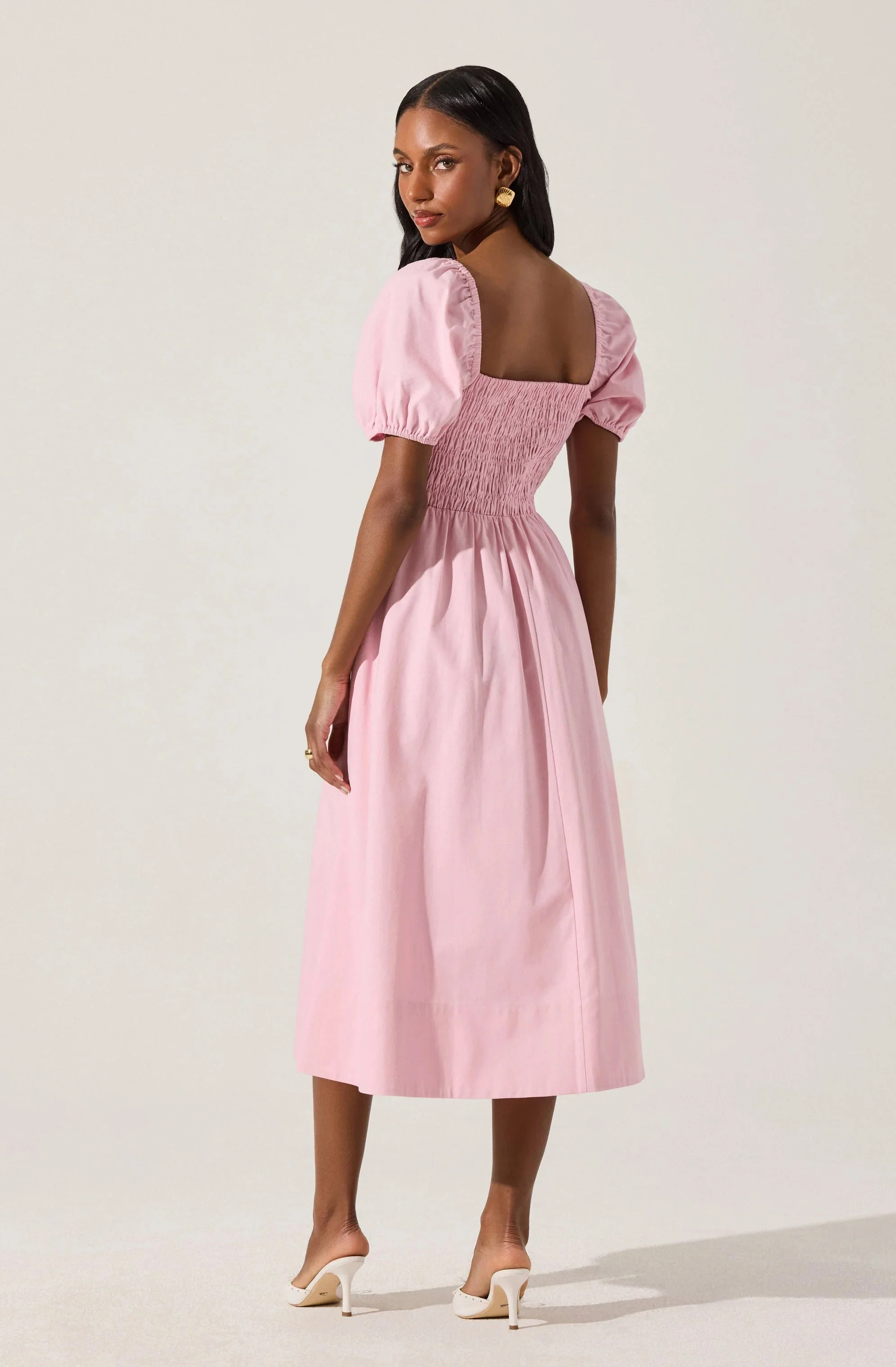Smocked Bow Midi Dress