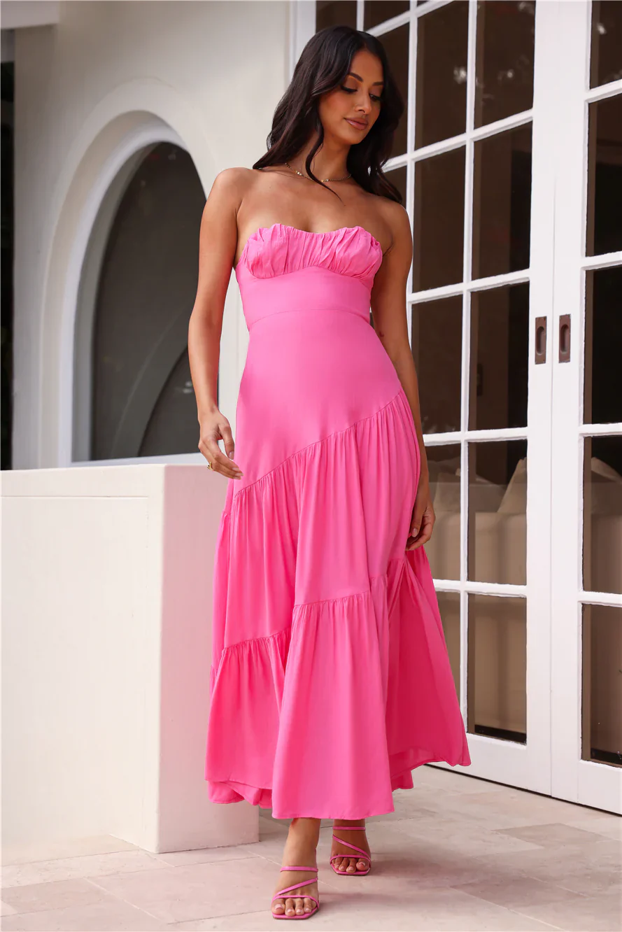 Iced Drinks Beachside Strapless Maxi Dress Hot Pink