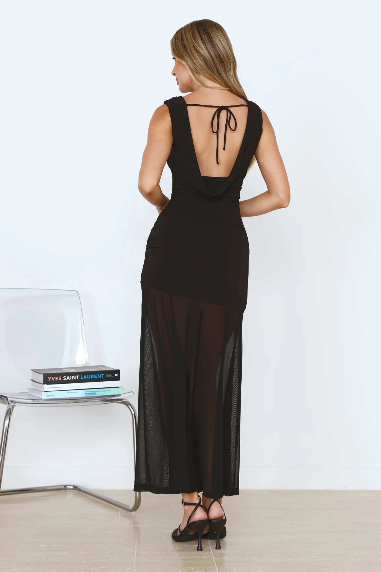 Honey Drizzle Mesh Maxi Dress Black