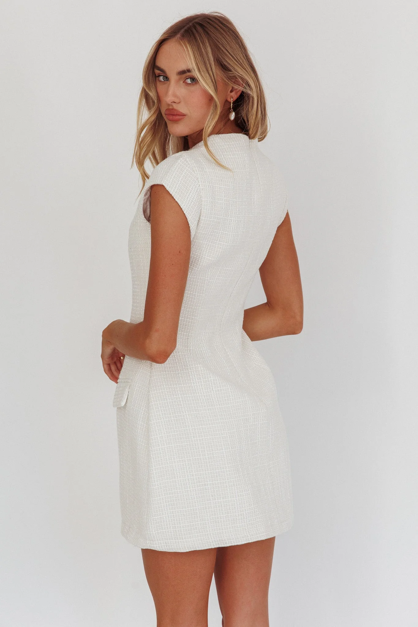 Aristos Cap Sleeve Mini Dress Tweed Cream