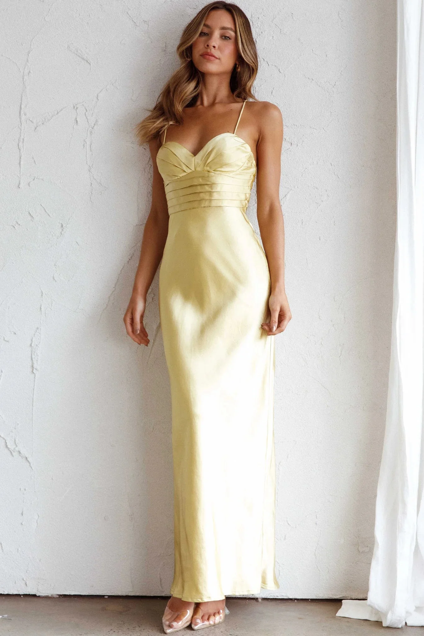 Azara Pintuck Bodice Maxi Dress Yellow