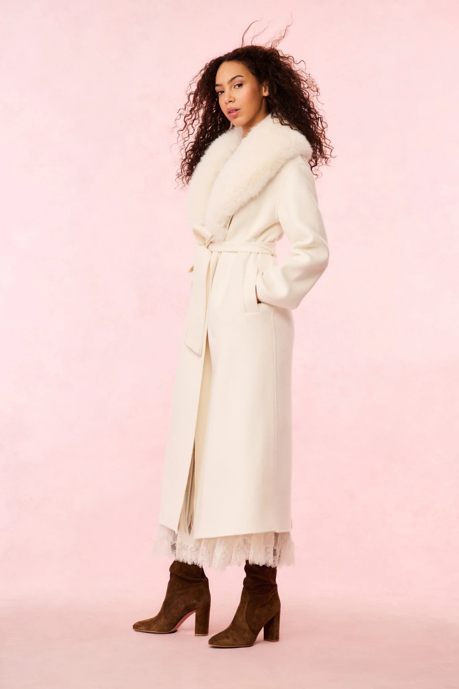 Mahika Wool-Cashmere Faux Fur Collar Coat