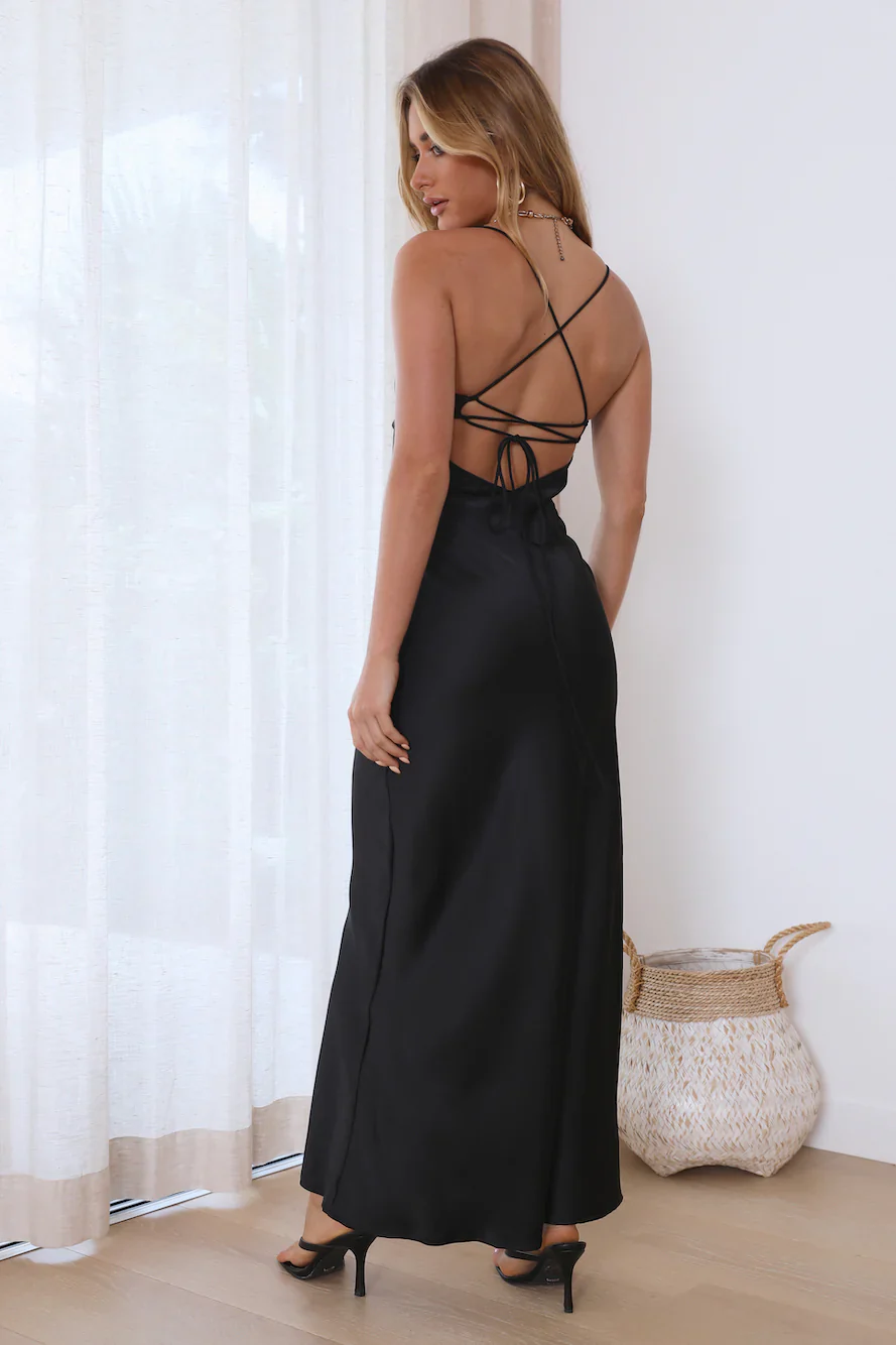 It's Giving Style Satin Maxi Dress Black