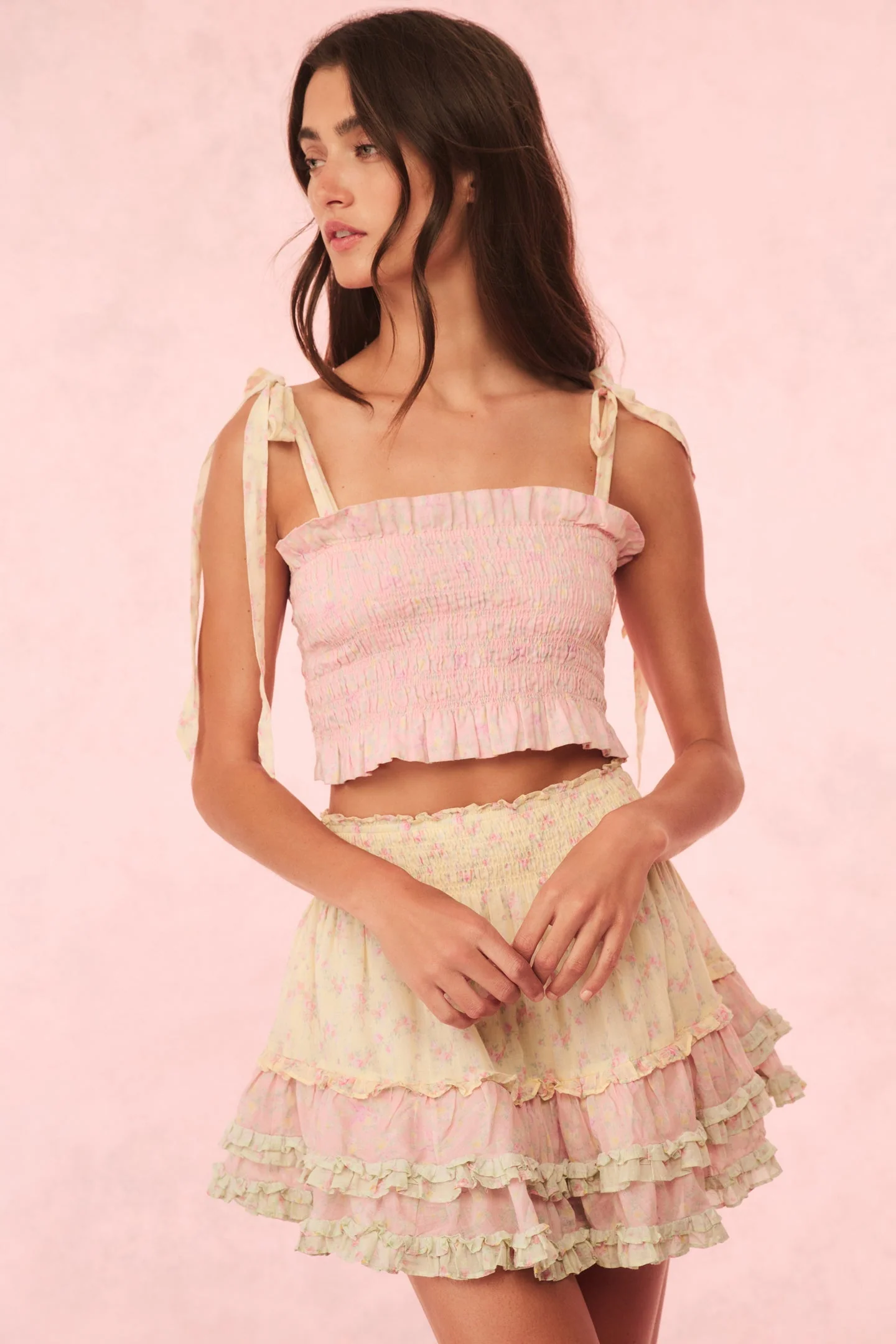 Camellia Cotton Mixed Print Mini Skirt