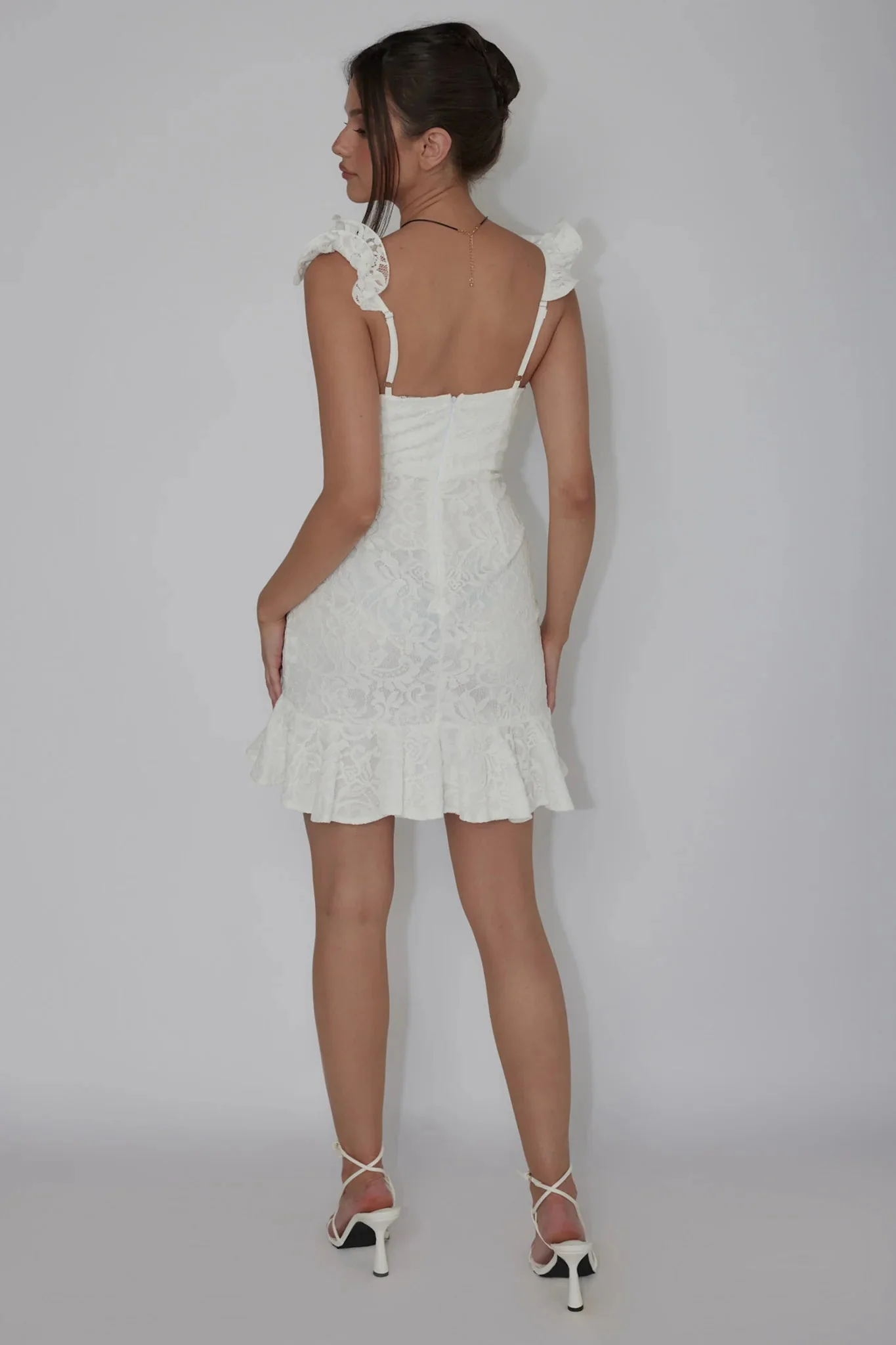 Kianna Ruffle Strap Lace Mini Dress White