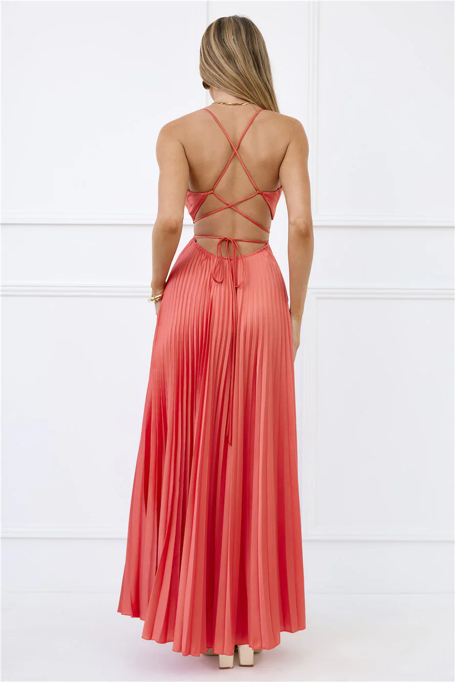 In My Prime Satin Maxi Dress Coral