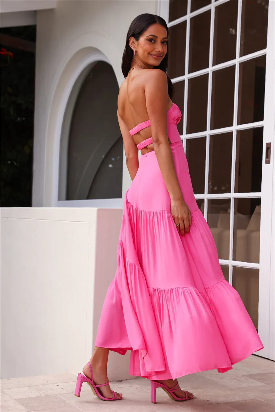 Iced Drinks Beachside Strapless Maxi Dress Hot Pink