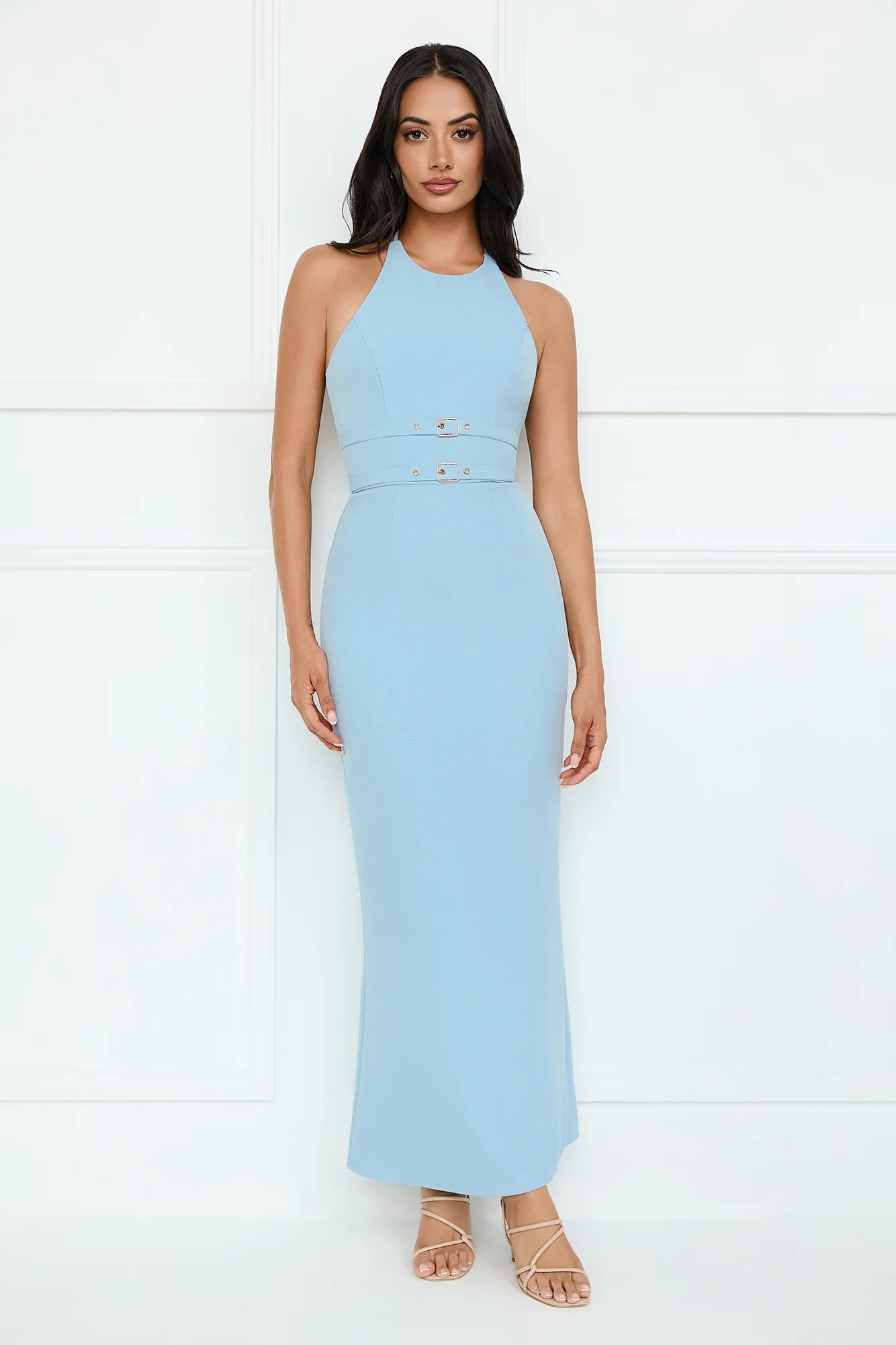 Haute Influence Halter Maxi Dress Blue