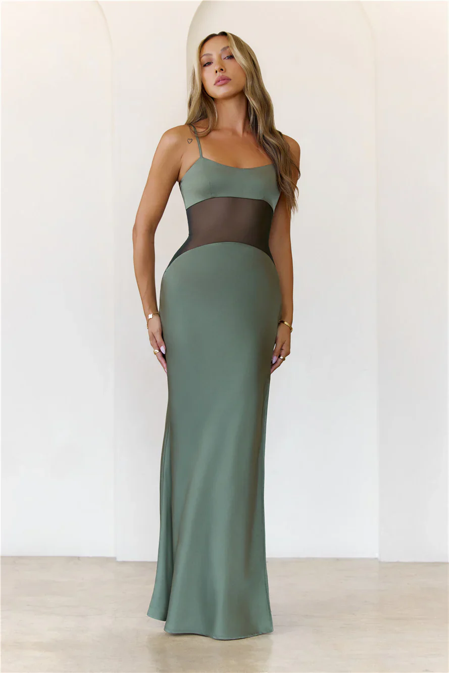 High Definition Satin Maxi Dress Olive